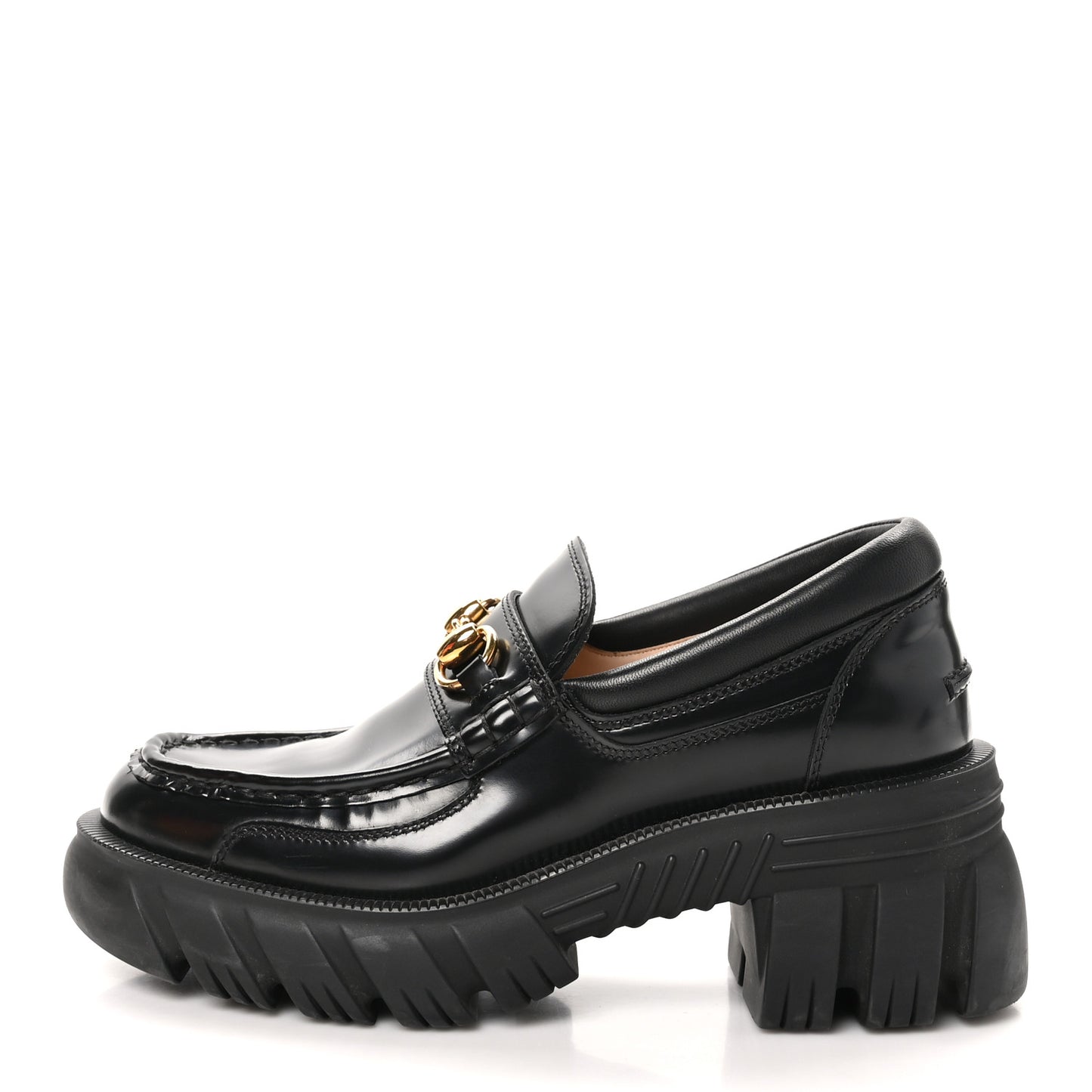 Magnum Calfskin Nappa Samoa Womens Horsebit Platform Chunky Lug Sole 40mm Loafers 36 Black