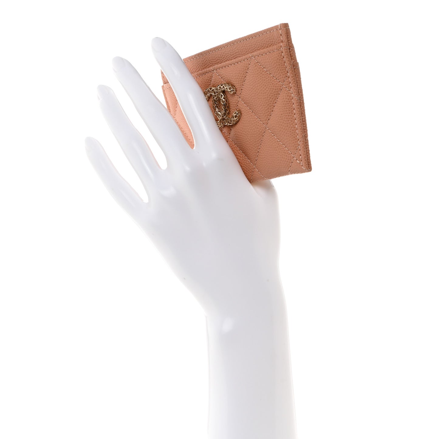 Caviar Metal Perforated Quilted CC Card Holder Beige
