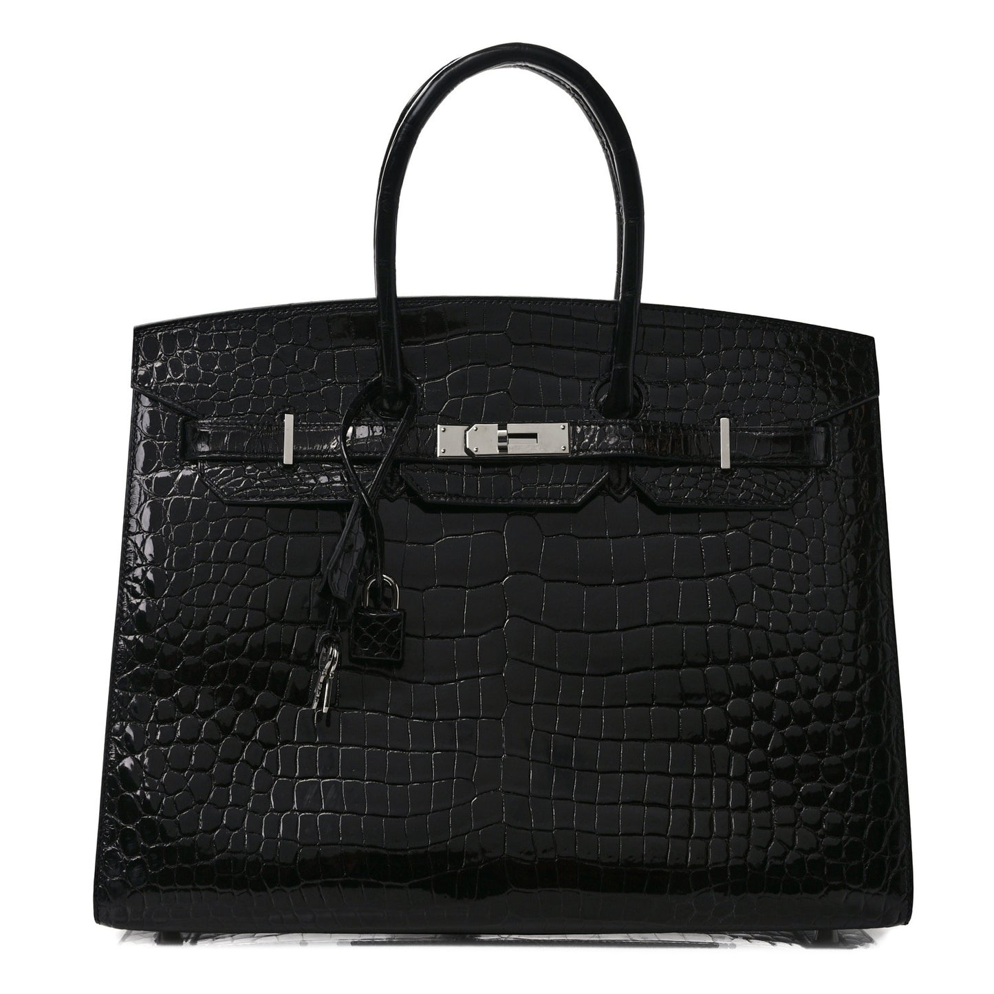 Shiny Porosus Crocodile Birkin Sellier 35 Black
