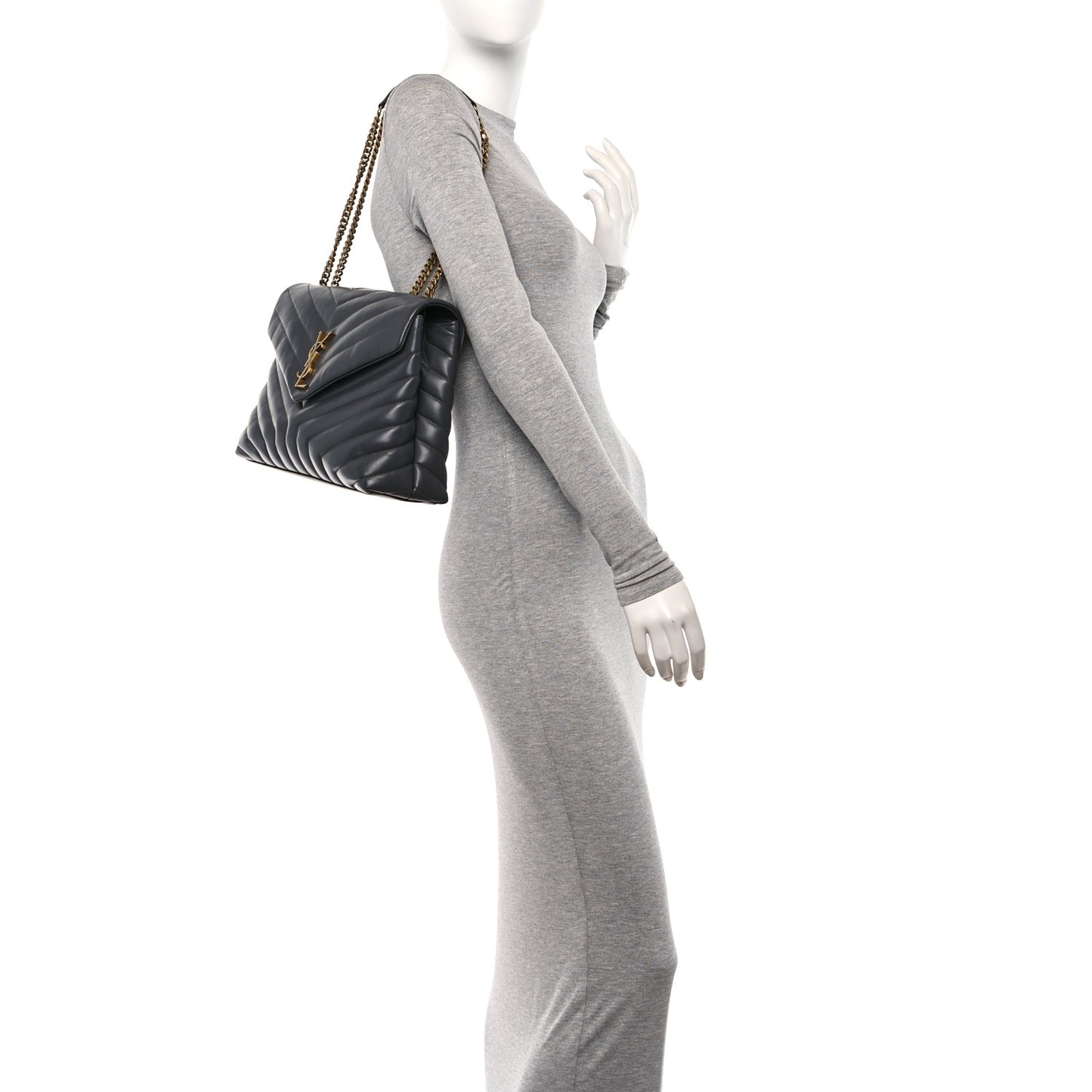 Calfskin Y Quilted Monogram Medium Loulou Chain Satchel Storm