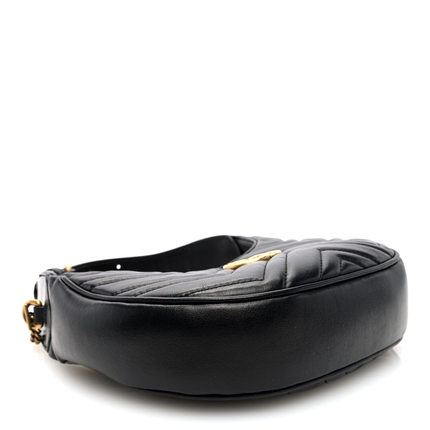 Calfskin Matelasse Chevron Mini GG Marmont Half Moon Hobo Black