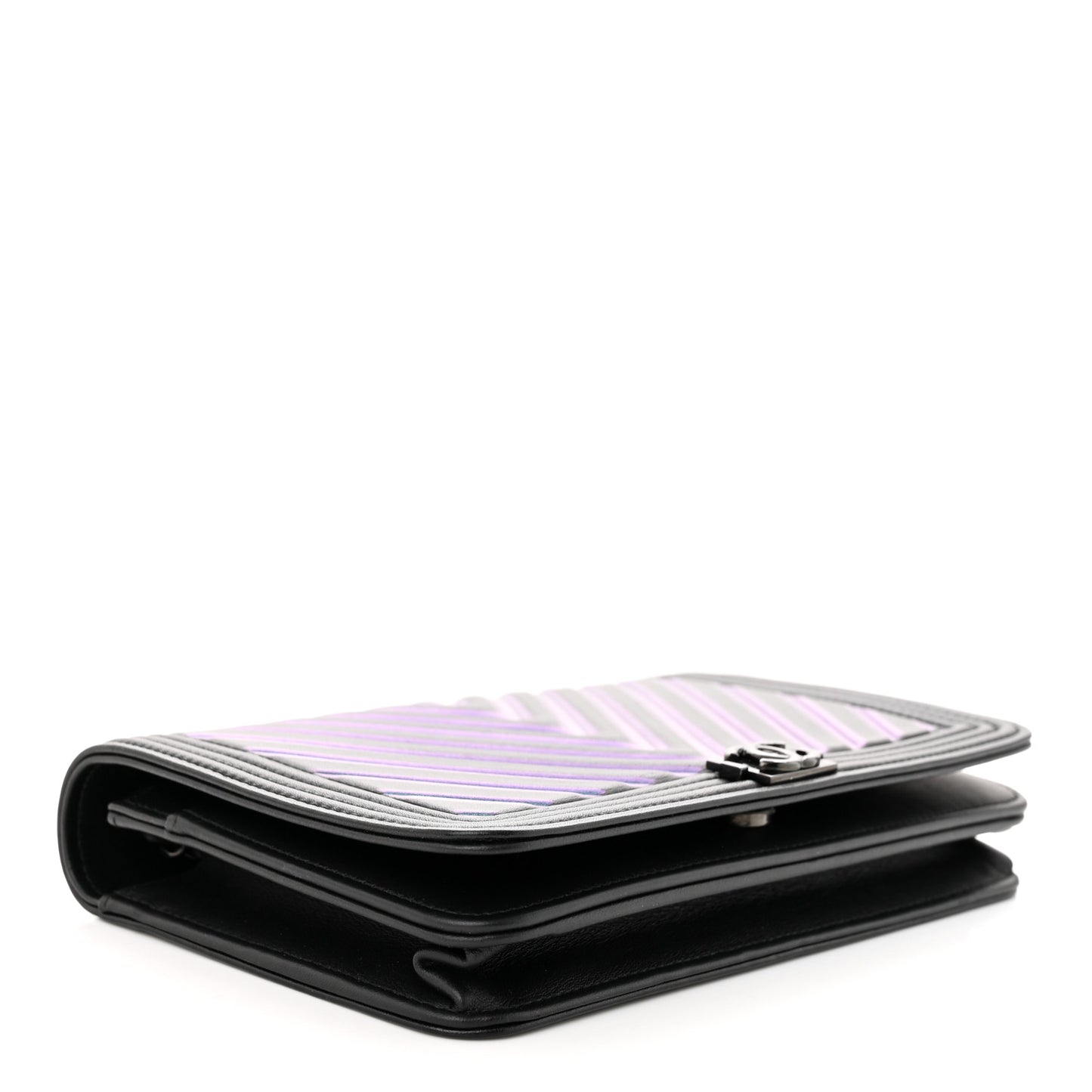 Calfskin Painted Chevron Embossed Boy Wallet On Chain WOC Black