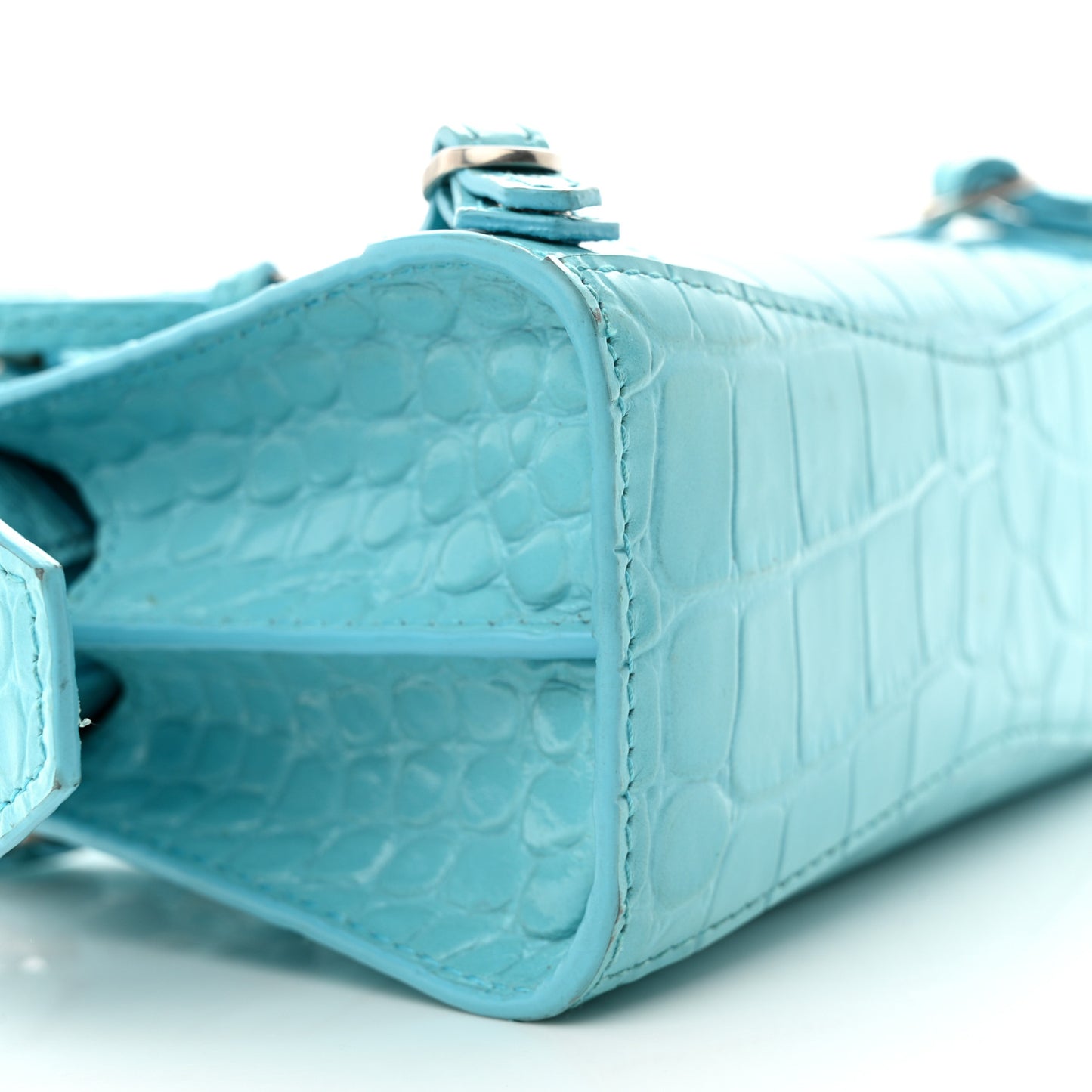 Calfskin Crocodile Embossed Neo Classic Silver Hardware Nano City Crossbody Azur