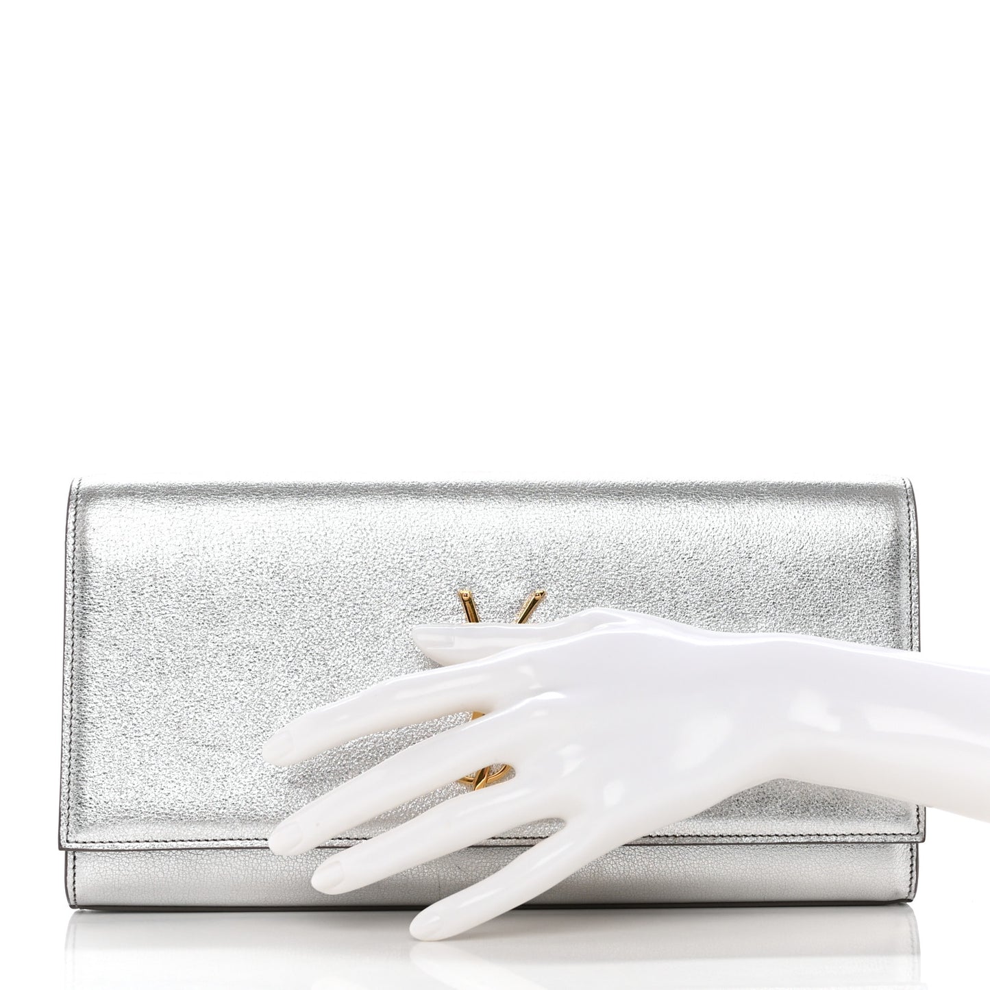 Textured Metallic Calfskin Classic Monogram Cassandre Clutch Silver