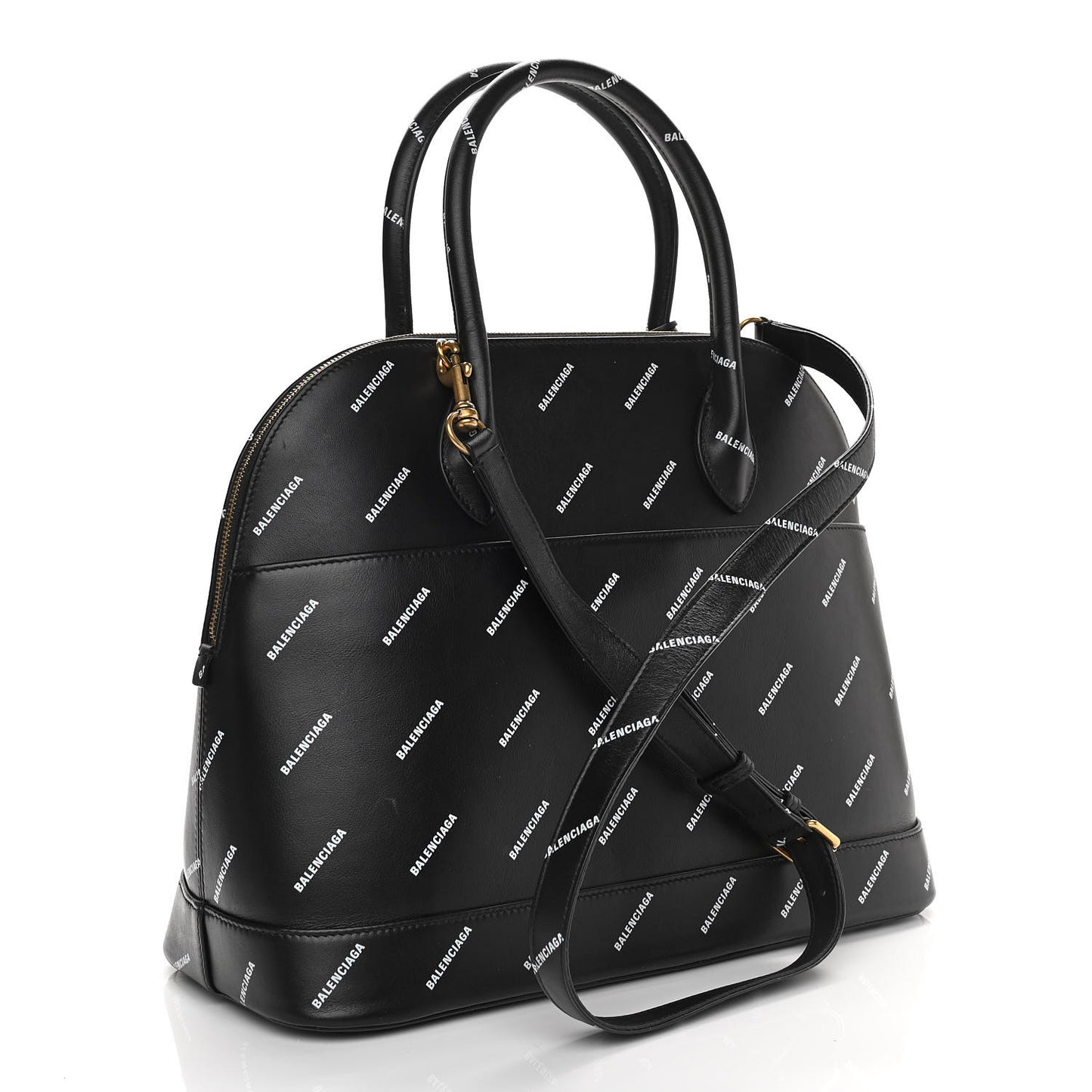 Calfskin Allover Logo M Ville Top Handle Bag Black