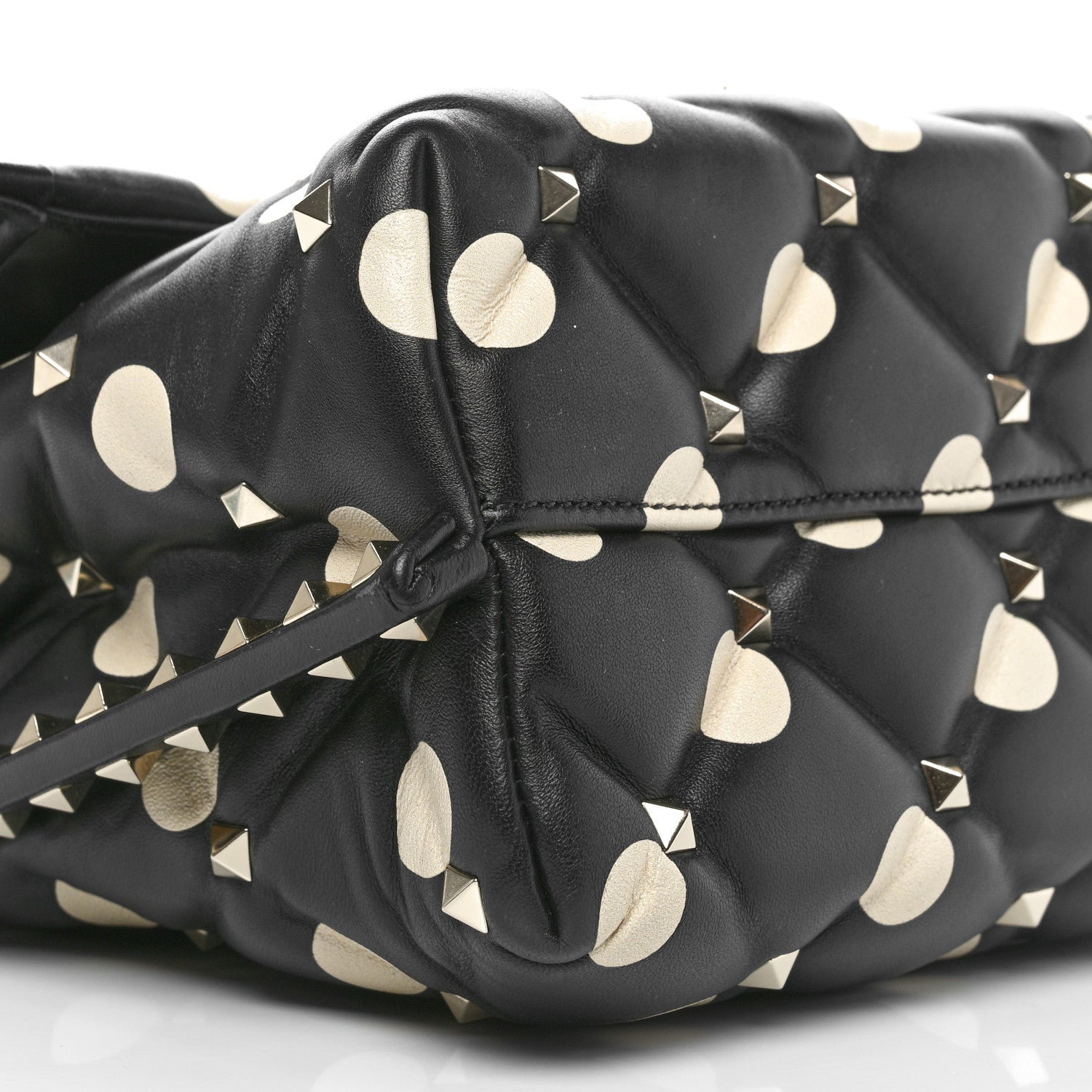 Valentino Garavani Nappa Medium Polka Dot Candystud Top Handle Bag Black White 8 of 9