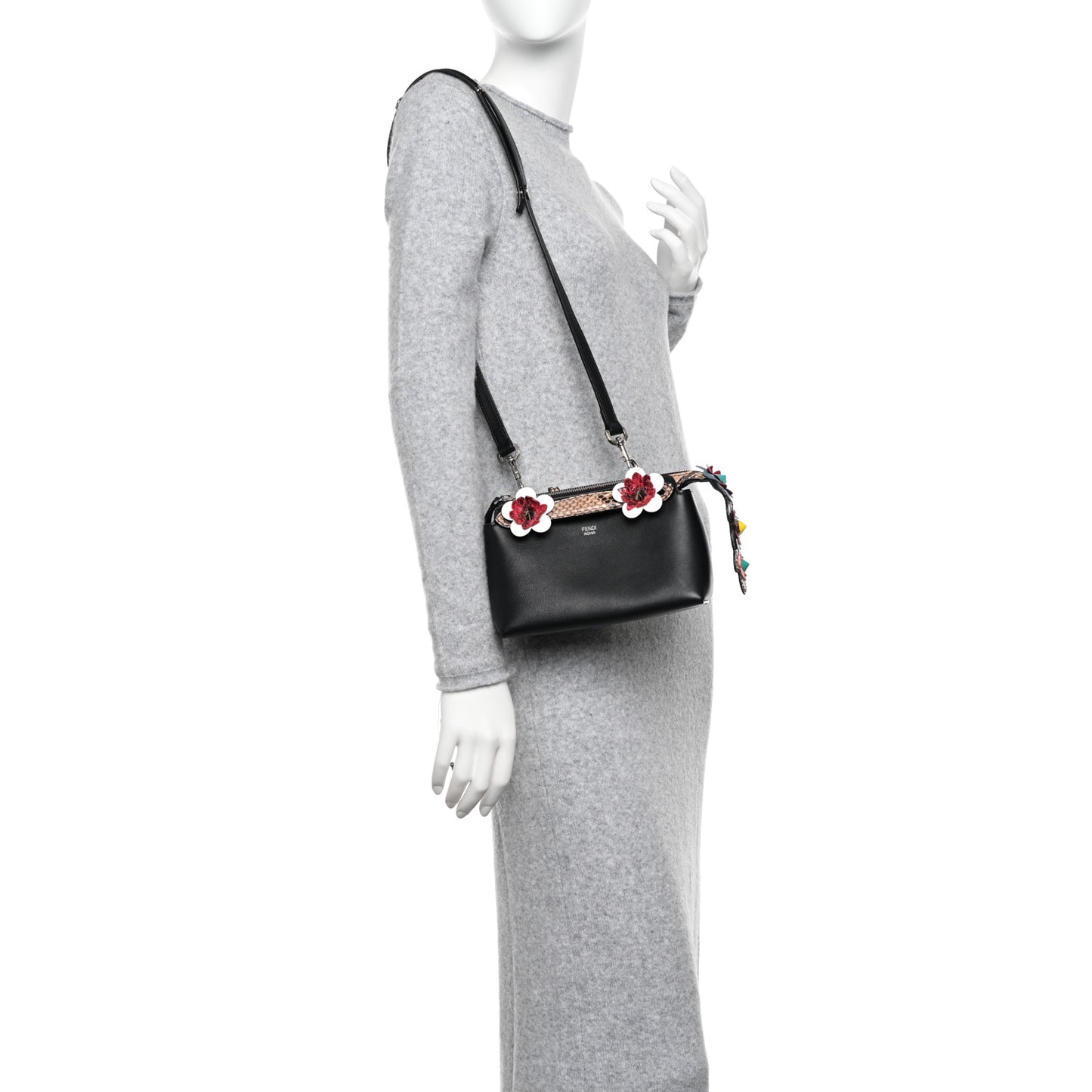 Vitello Dolce Snakeskin Nappa Croc Tail Flowerland Studded Mini By The Way Boston Bag Black Natural Multicolor