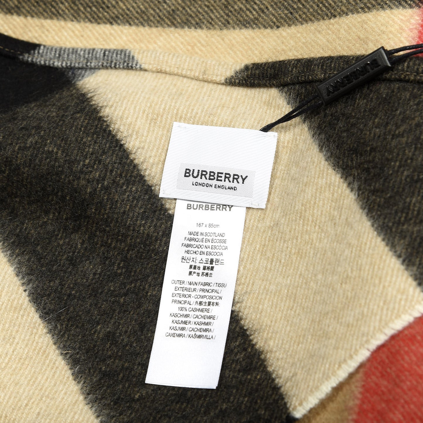 Cashmere Giant Check Fringe Cape Scarf Archive Beige