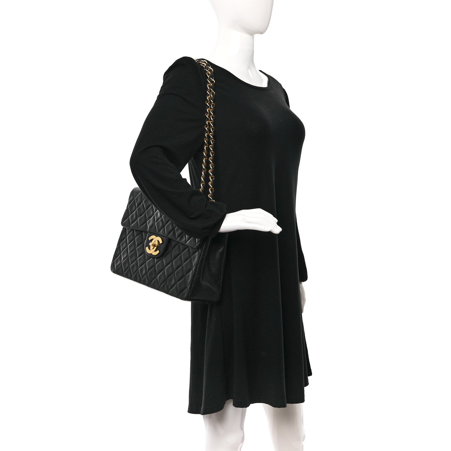 Lambskin Quilted XL Jumbo Single Flap Black