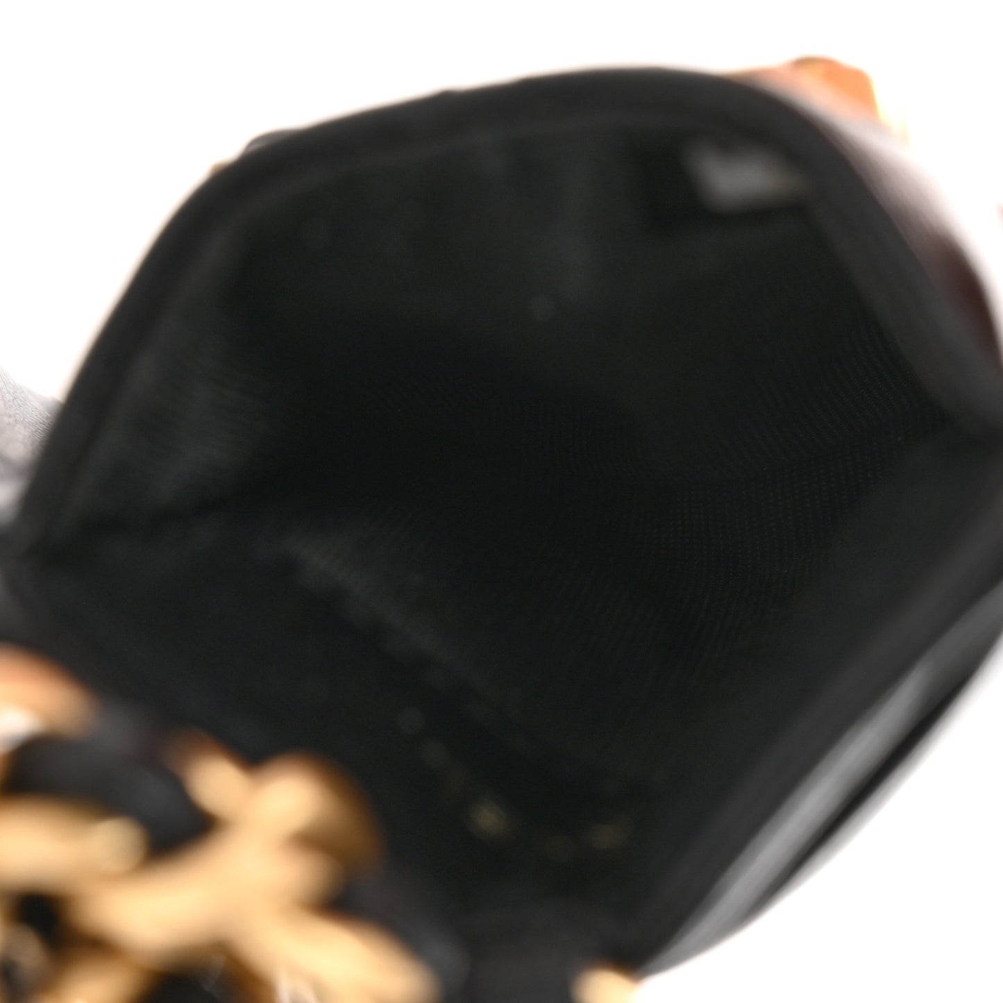 Shiny Goatskin Quilted Chanel 19 Card Holder On Chain Black
