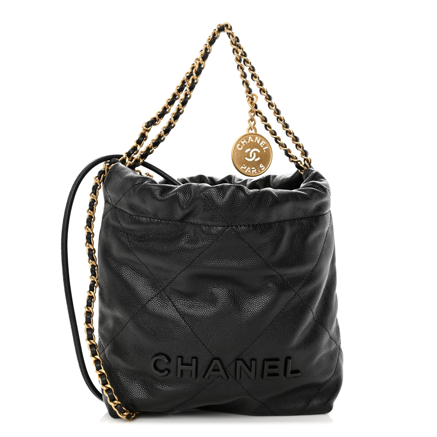 Shiny Caviar Quilted Monochrome Mini Chanel 22 Black