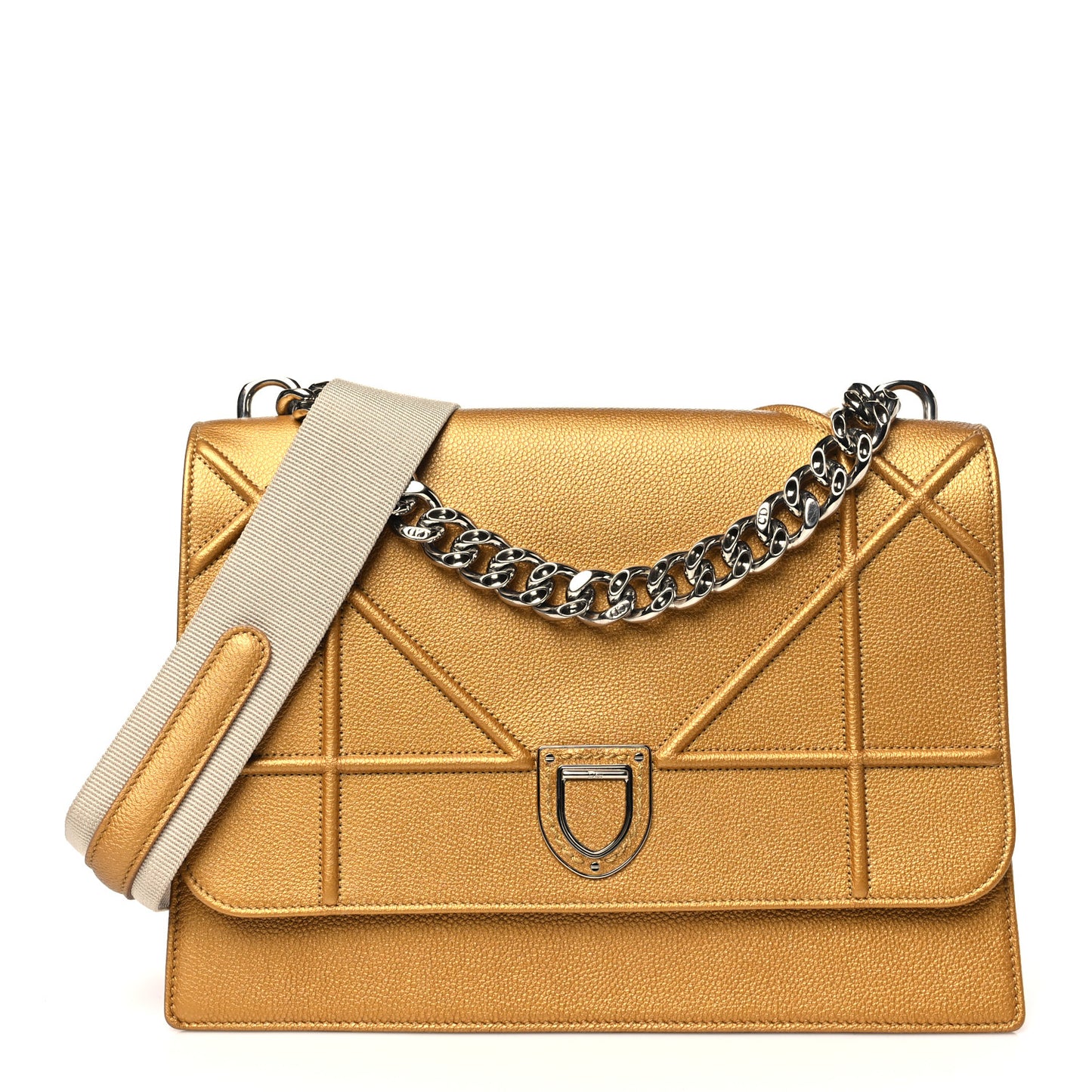 Metallic Grained Calfskin Diorama Satchel Gold