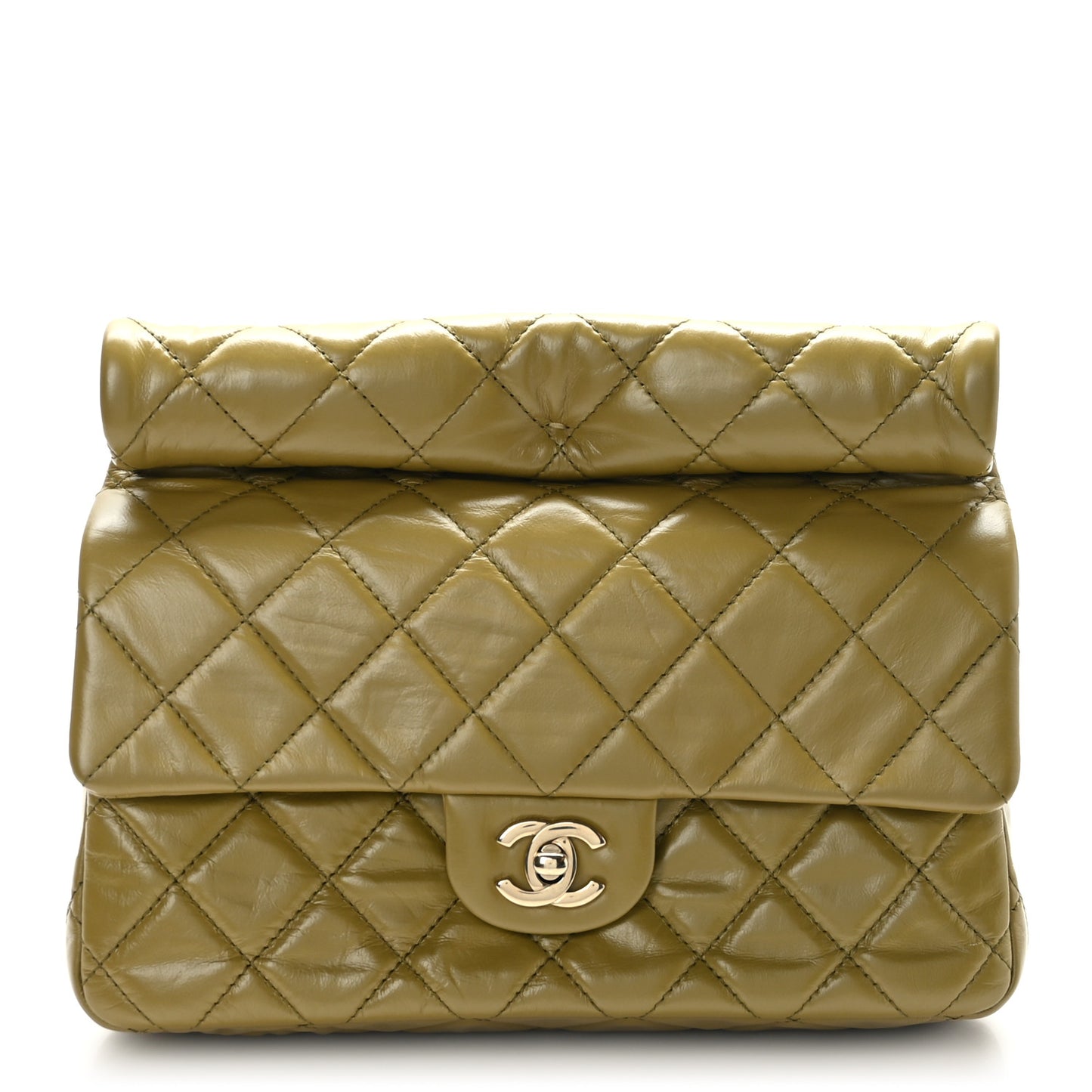 Crumpled Calfskin Quilted Clutch Green
