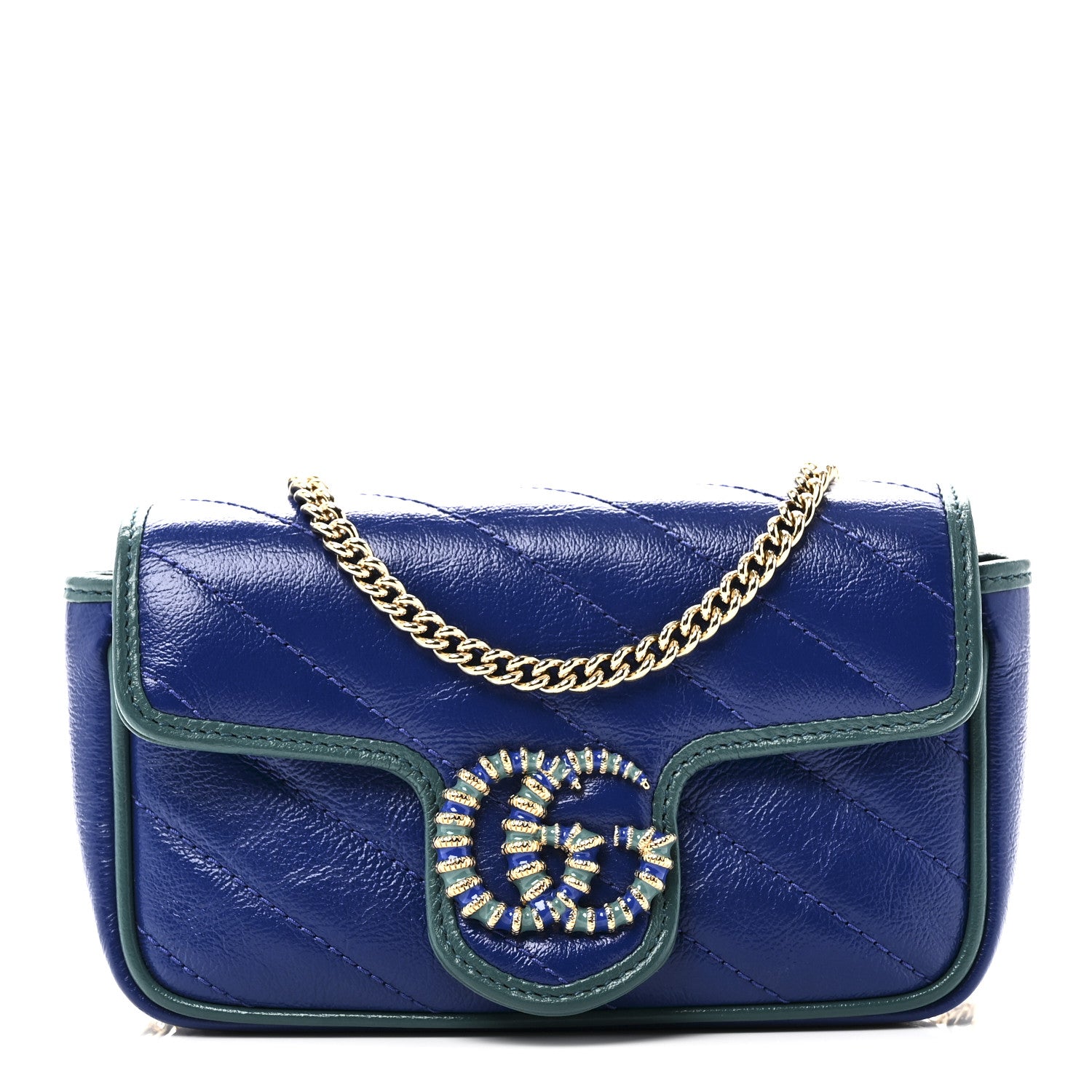 Gucci Azalea Calfskin Enamel Matelasse Diagonal Super Mini Torchon