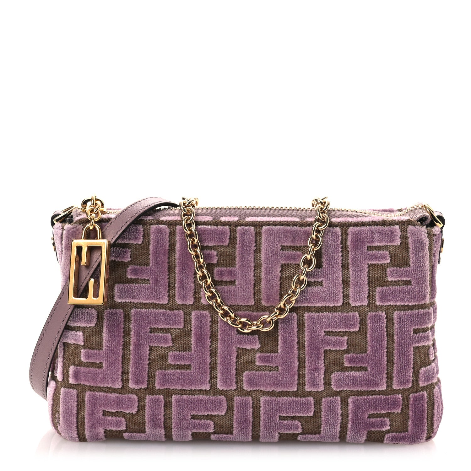 Fendi Velvet Jacquard FF Baguette Pouch Mauve Beige 1795040