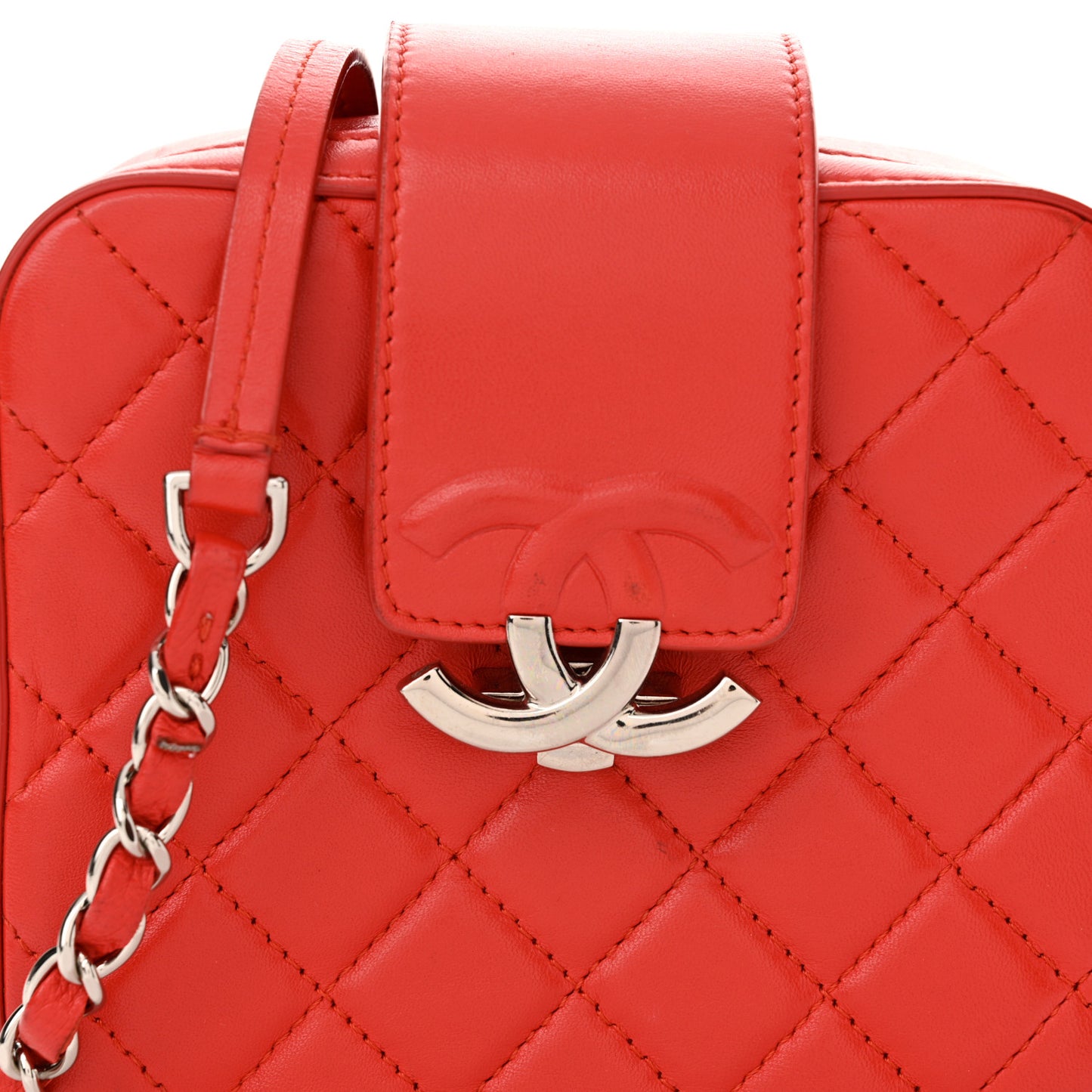 Lambskin Quilted Mini CC Box Camera Bag Red
