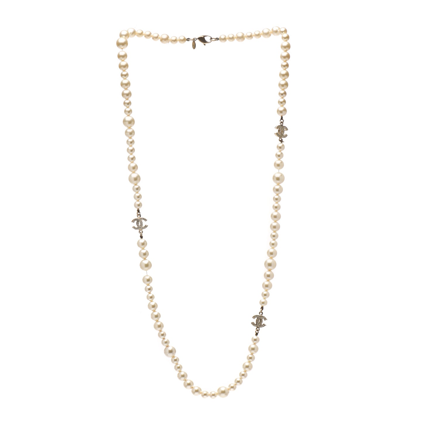 Pearl Multistrand CC Long Necklace Pearly White