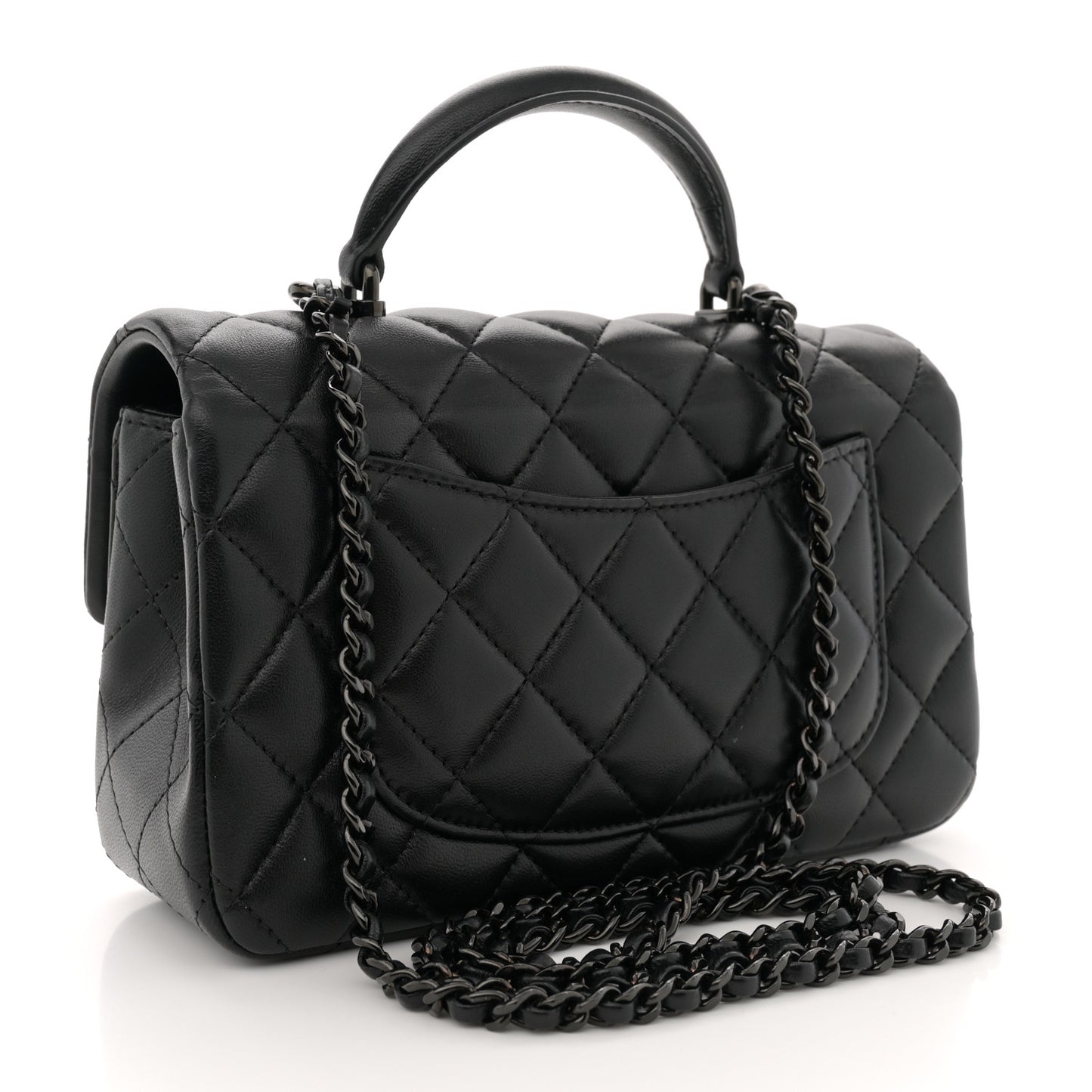 Lambskin Quilted Mini Top Handle Rectangular Flap So Black