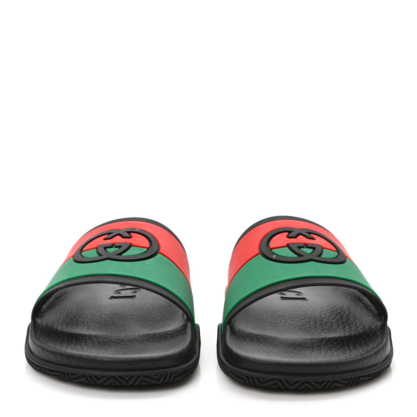 Rubber Web Womens Interlocking G Slide Sandals 37 Black Green Red