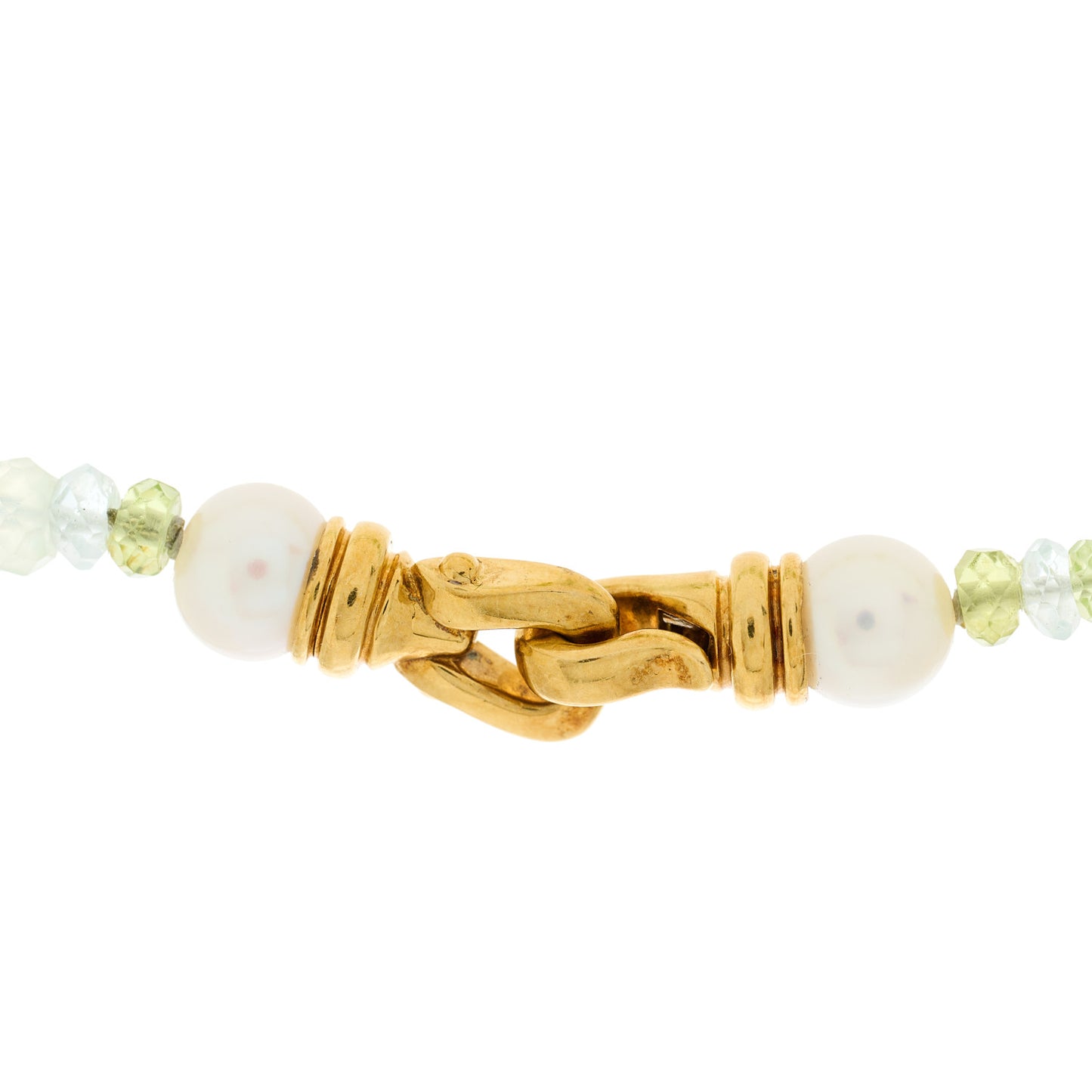 18K Yellow Gold Prehnite Pearl Aquamrine Peridot Tweejoux Necklace 50"