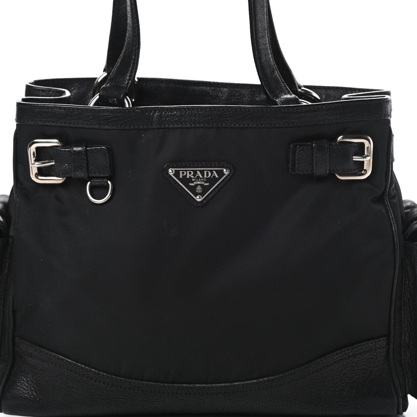 Tessuto Nylon Calfskin Shoulder Bag Black