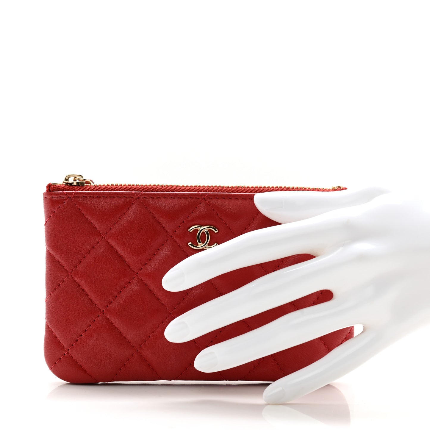 Lambskin Quilted Small Cosmetic Case Red
