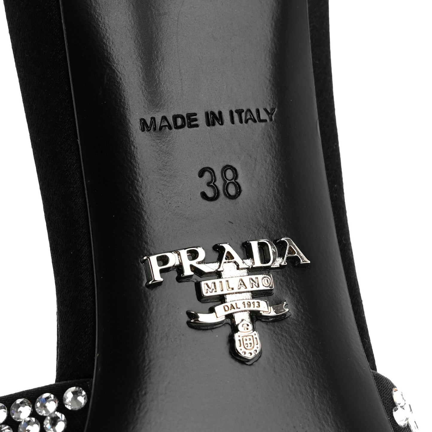 Satin Crystal Logo 65mm Slide Sandals 38 Cristal