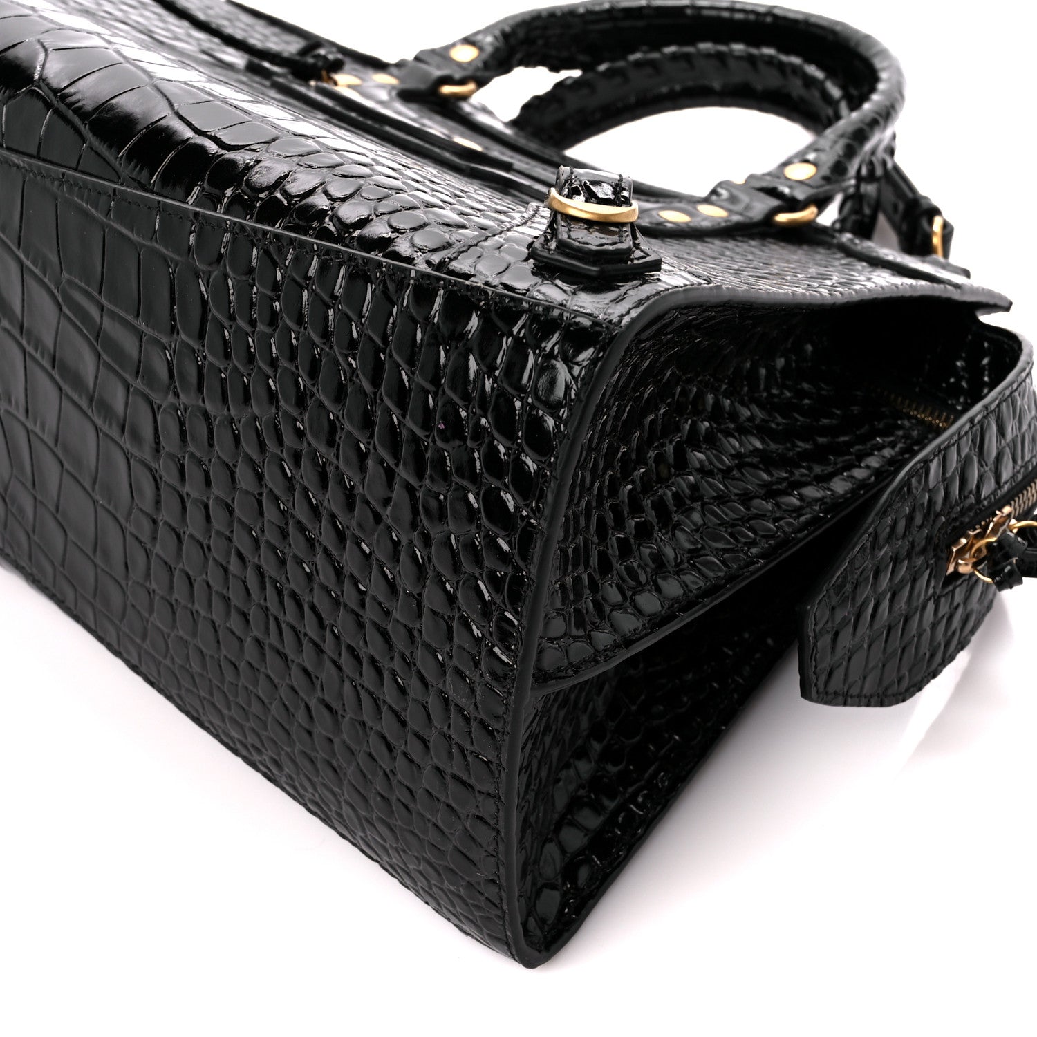 Balenciaga Shiny Supple Calfskin Crocodile Embossed Brass Hardware Neo Classic City Black 10 of 10