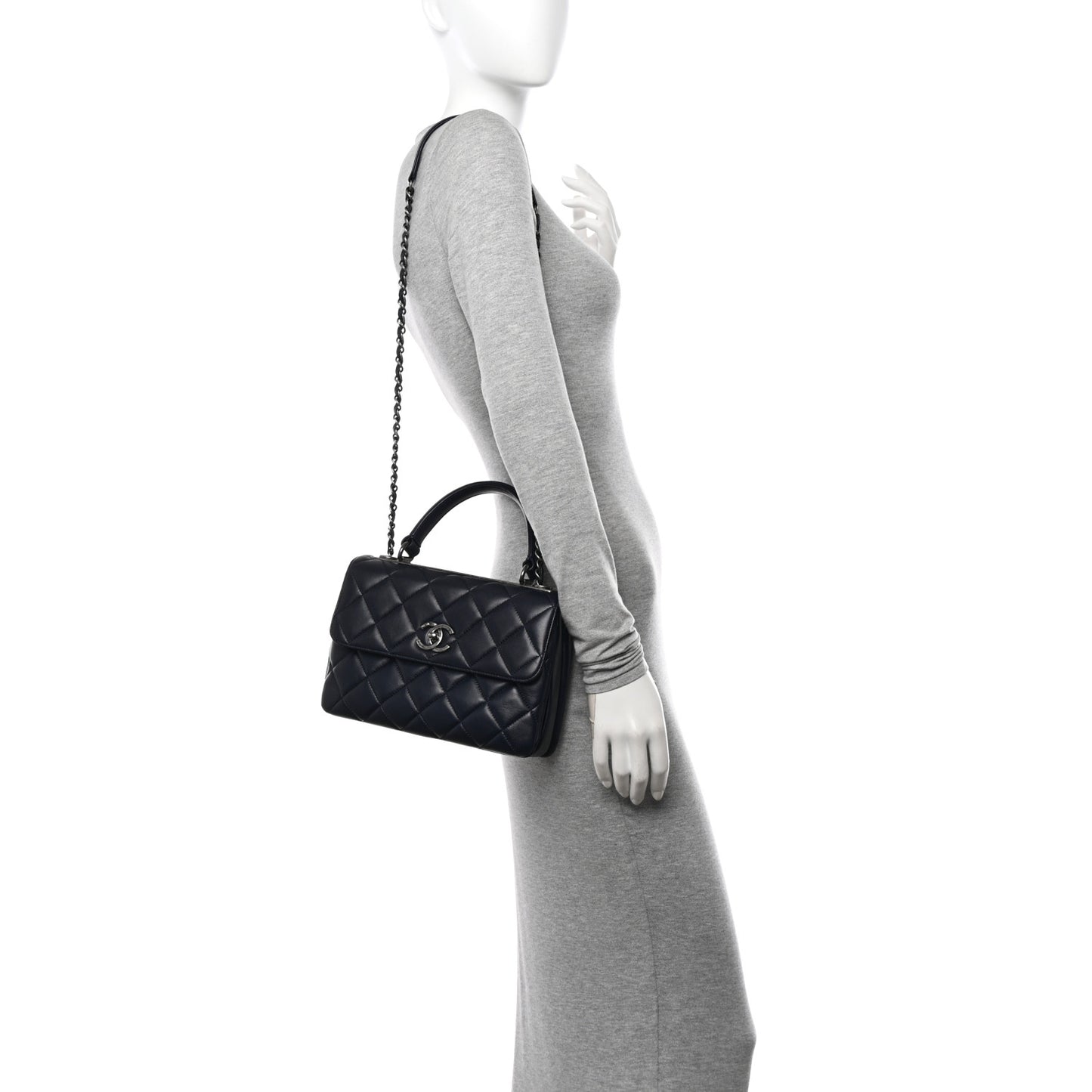 Lambskin Quilted Small Trendy CC Flap Dual Handle Bag Navy