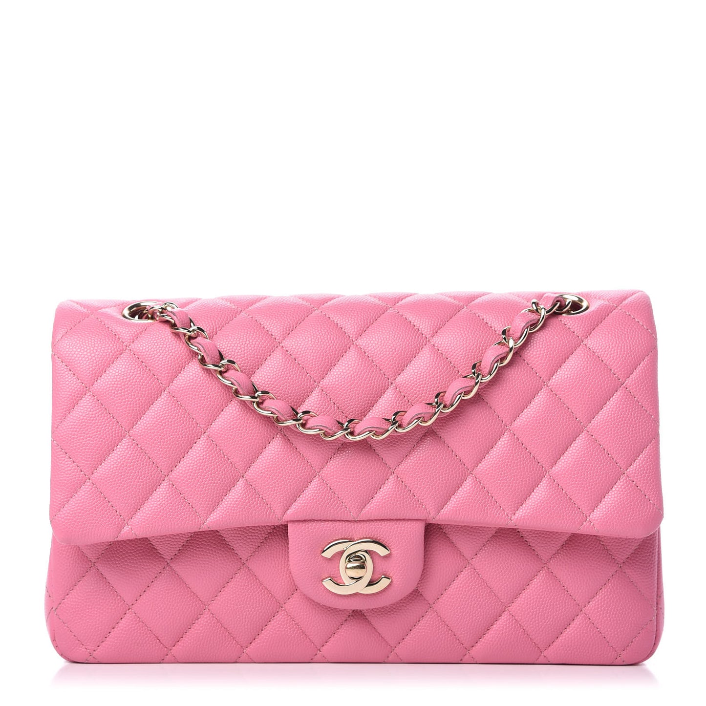 Caviar Quilted Medium Double Flap Pink