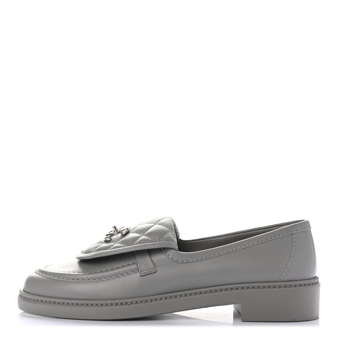 Lambskin Quilted CC Turnlock Moccasins 38.5 Grey