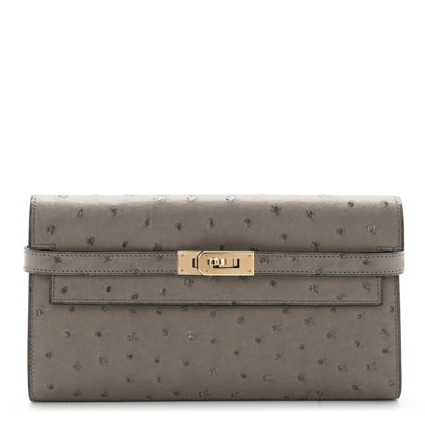Ostrich Kelly Longue Wallet Gris Tourterelle