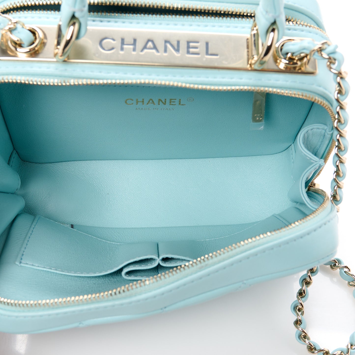 Lambskin Quilted Small Trendy CC Bowling Bag Light Blue