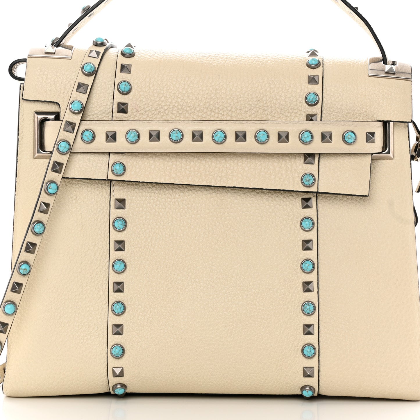 Grainy Calfskin My Rockstud Rolling Frame Bag Light Ivory