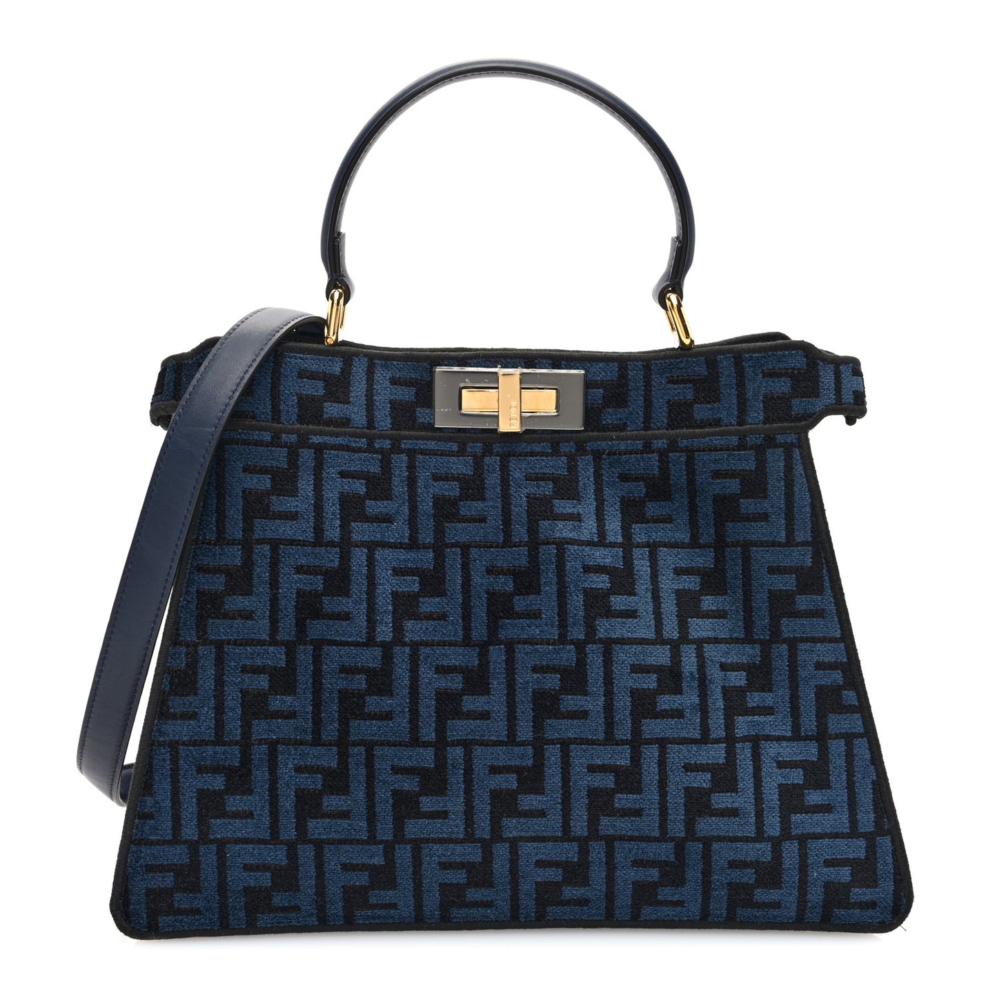 Chenille Vitello Seta FF Medium Peekaboo I SEE U Satchel Blue Black