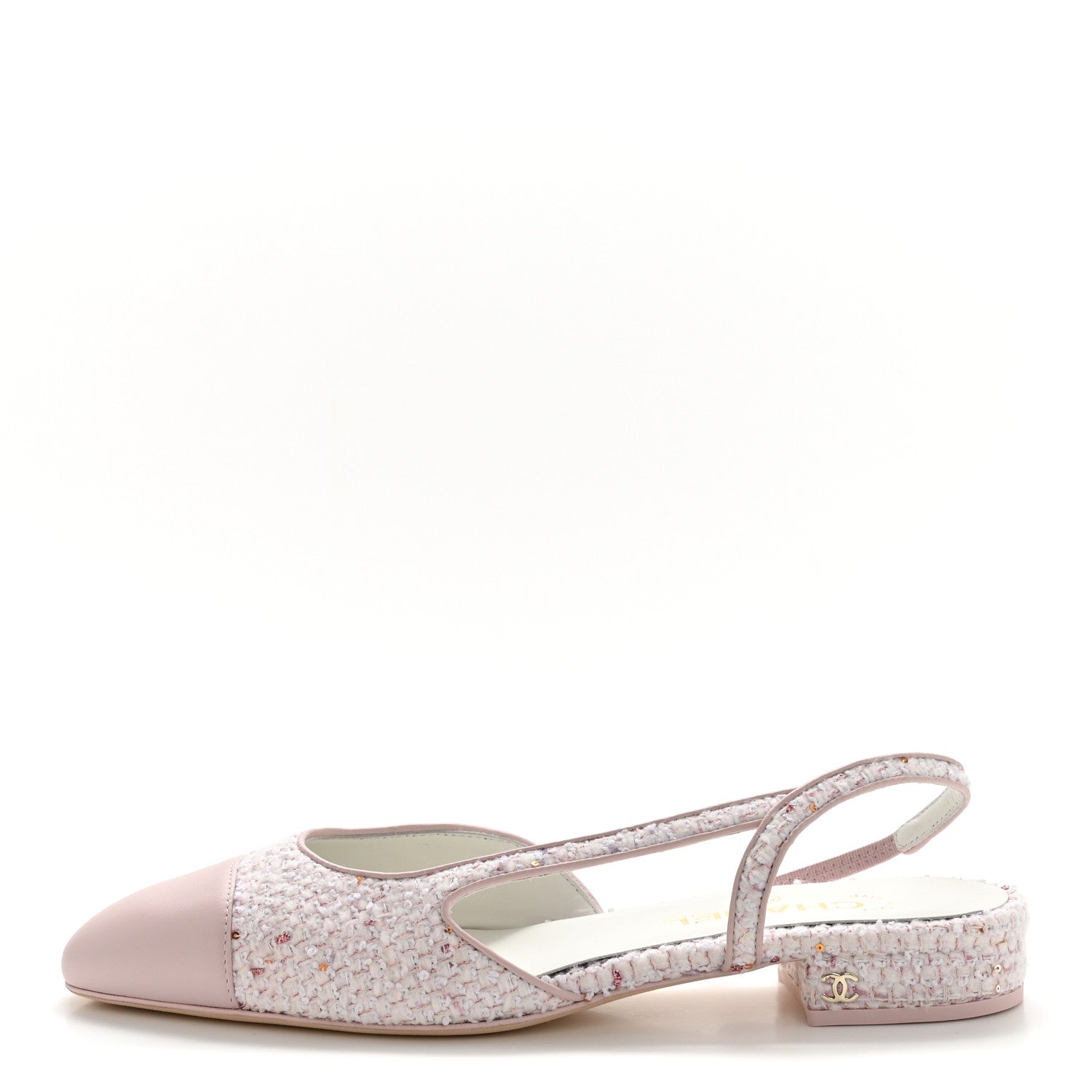 Chanel Metallic Tweed Lambskin Sequin Cap Toe Slingback Flats 39.5