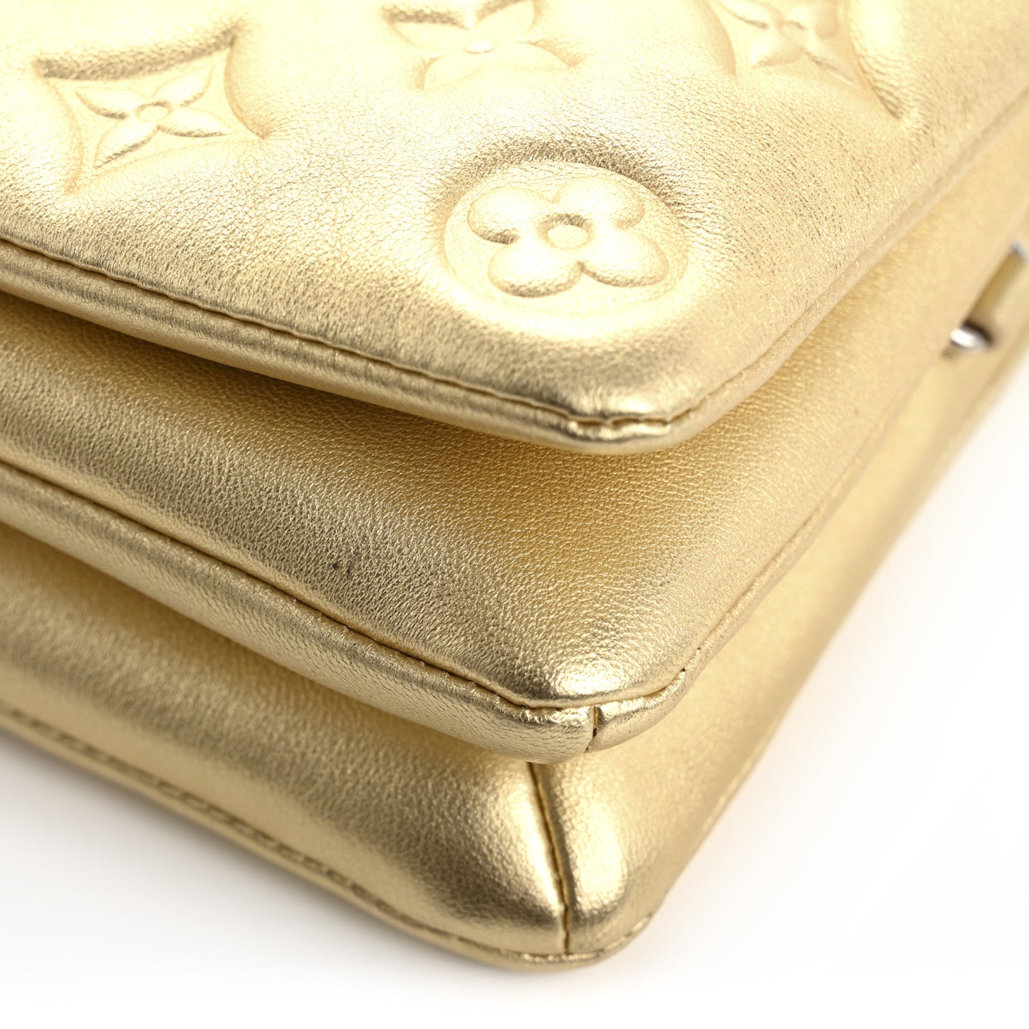 Metallic Lambskin Embossed Monogram Pochette Coussin Gold