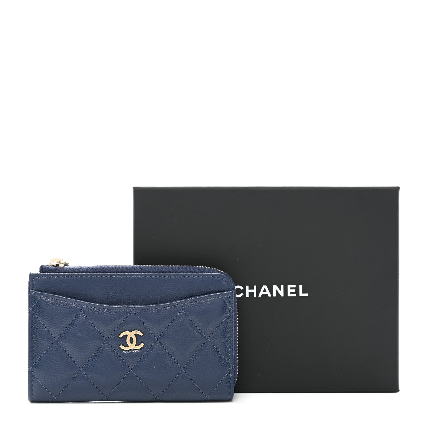 Caviar Quilted CC Zip Around Card Holder Navy