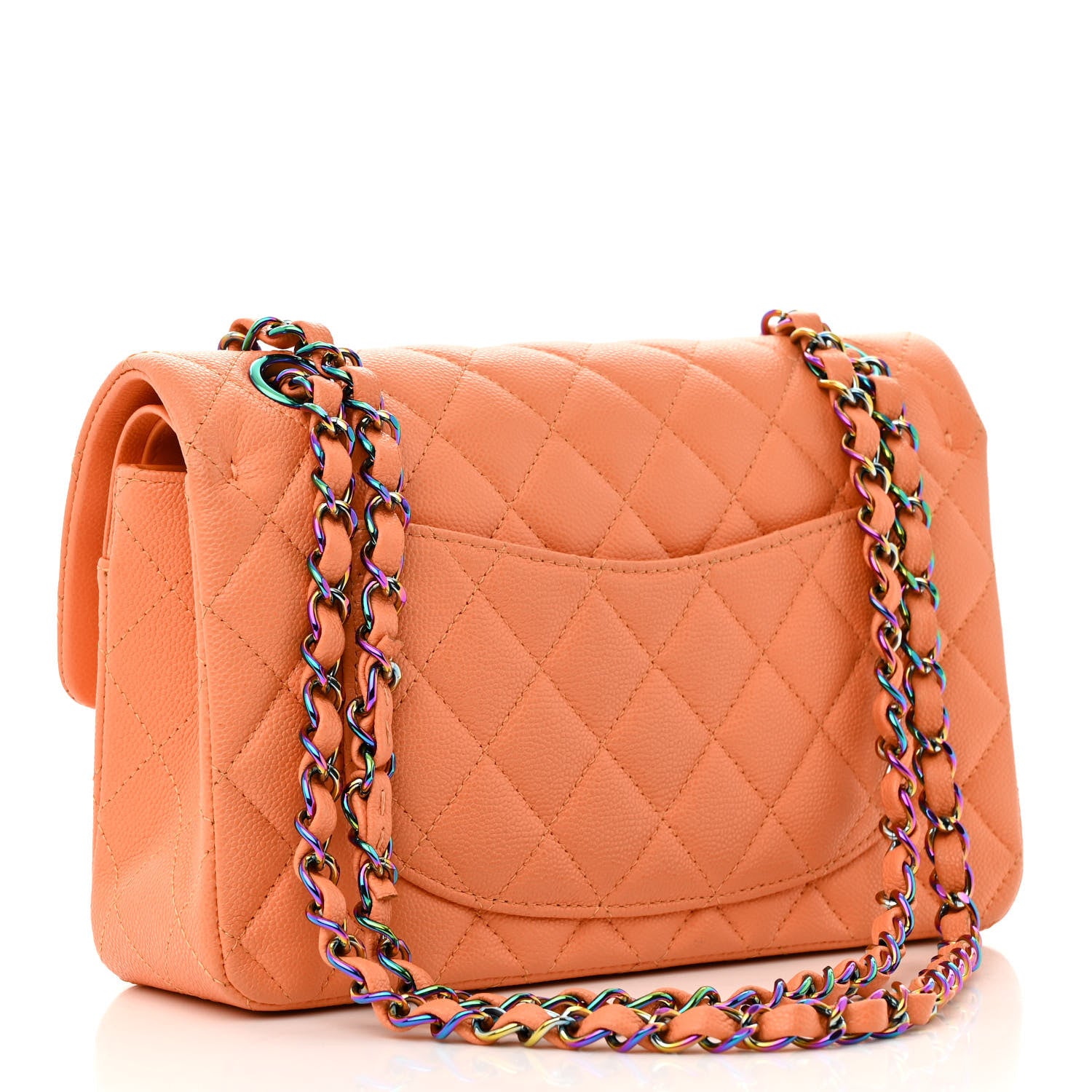 Chanel Caviar Quilted Rainbow CC Small Double Flap Orange 3 of 13