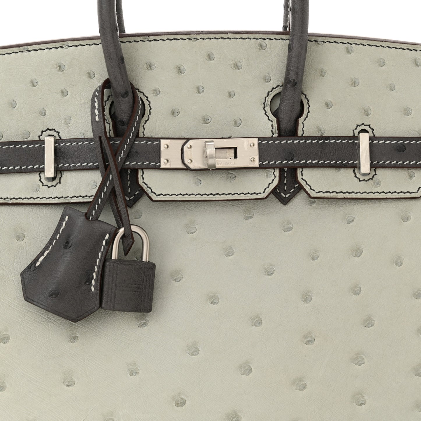 Ostrich Horseshoe Birkin 25 Gris Perle Gris Meyer