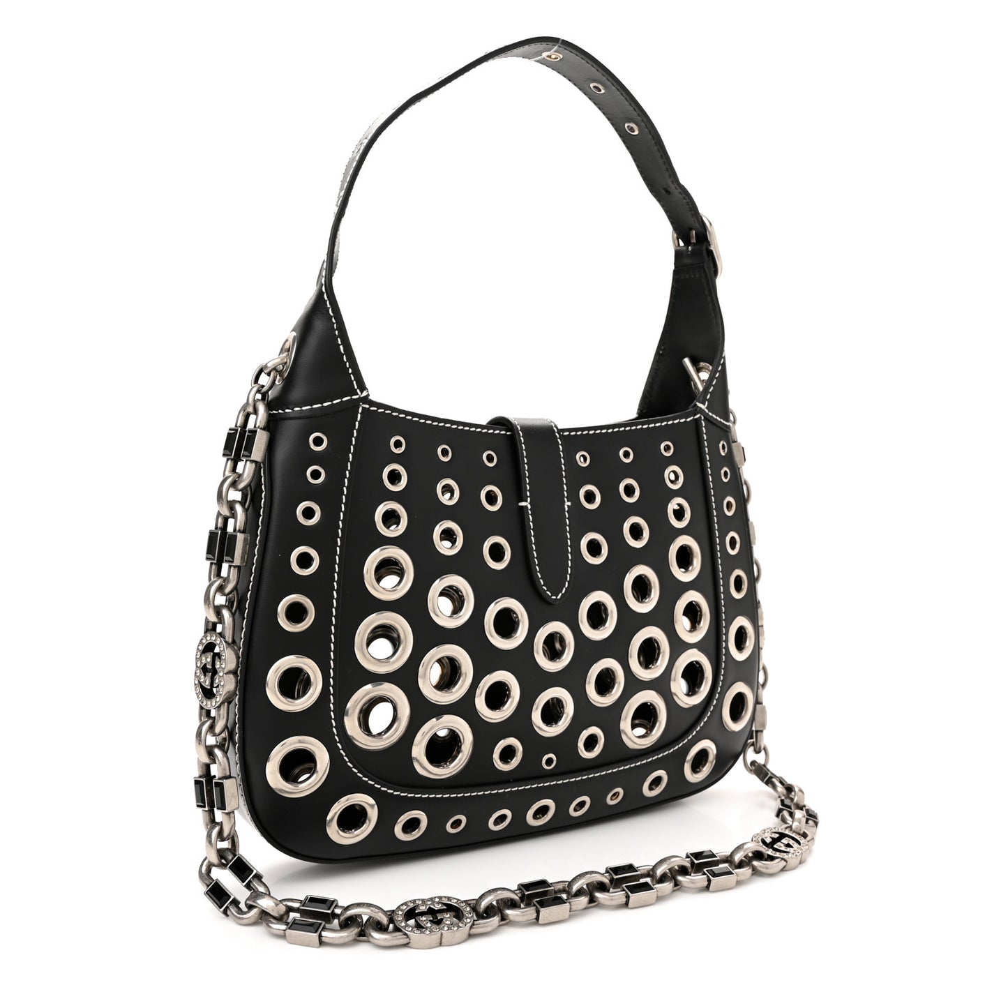 Calfskin Ha Ha Ha Jackie 1961 Eyelet Hobo Black