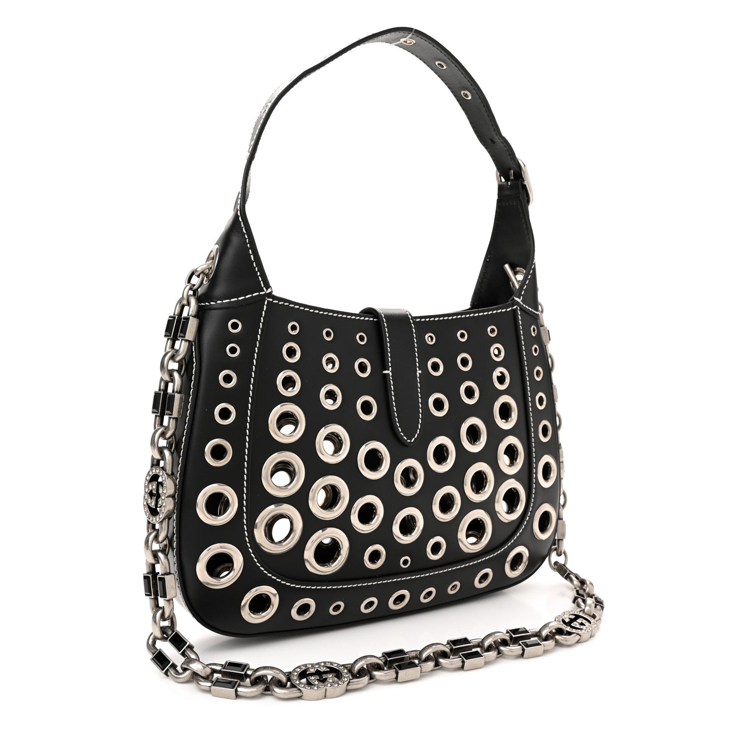 Gucci Calfskin Ha Ha Ha Jackie 1961 Eyelet Hobo Black 3 of 12