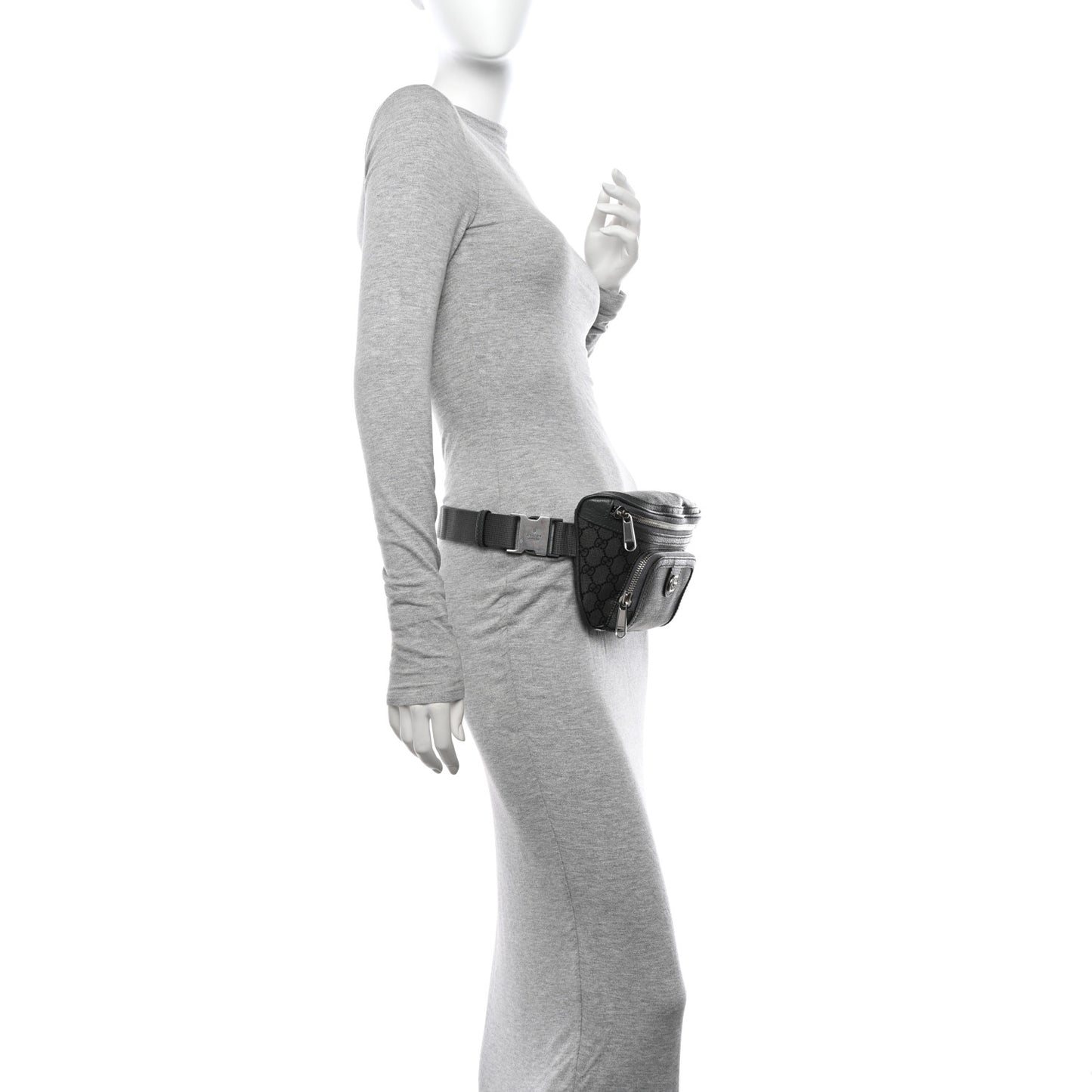 GG Supreme Monogram Textured Dollar Calfskin Ophidia Belt Bag Grey Black Graphite Grey