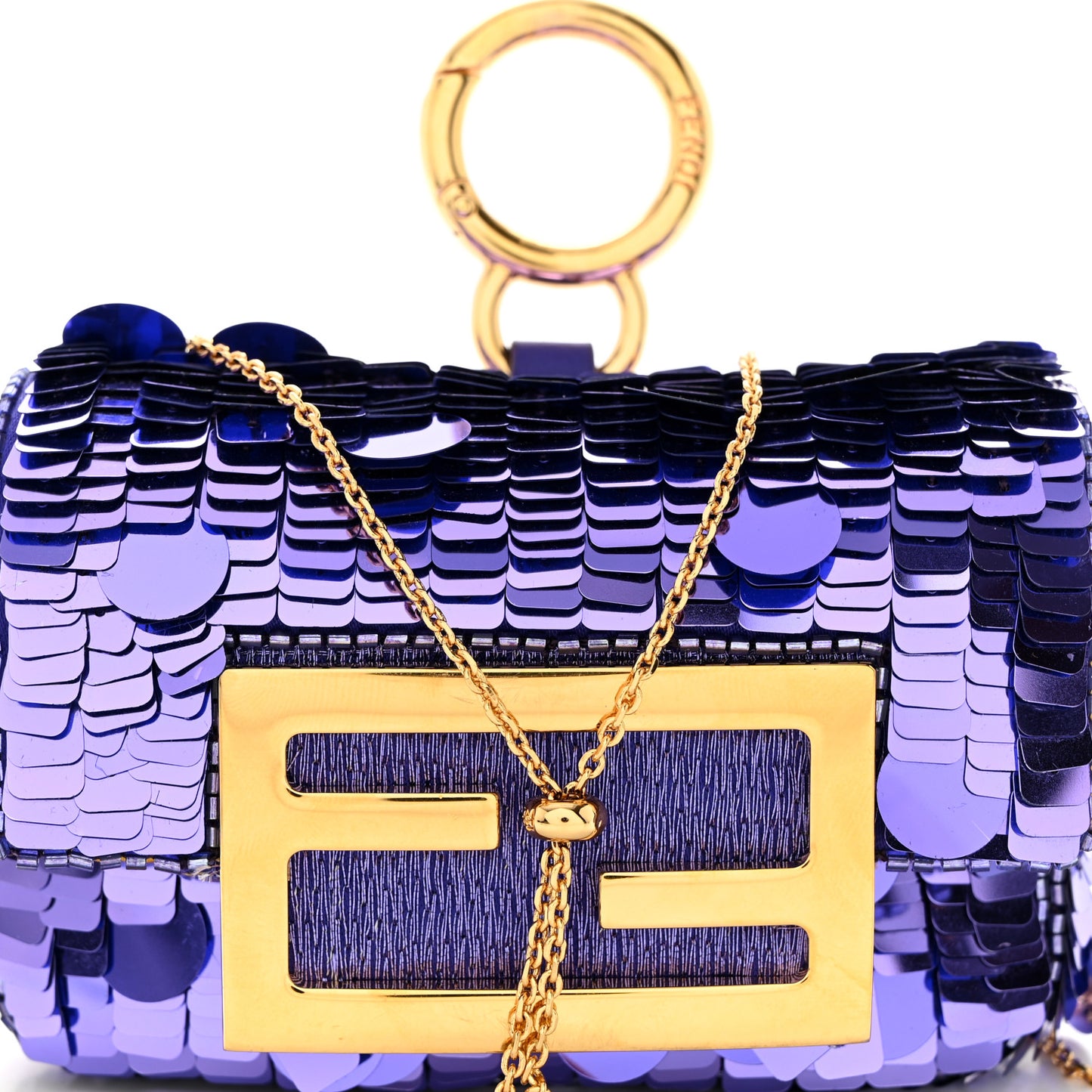 Sequin Paillettes Shiny Nappa Sex and the City Nano Maxi Buckle Baguette Charm Viola Purple