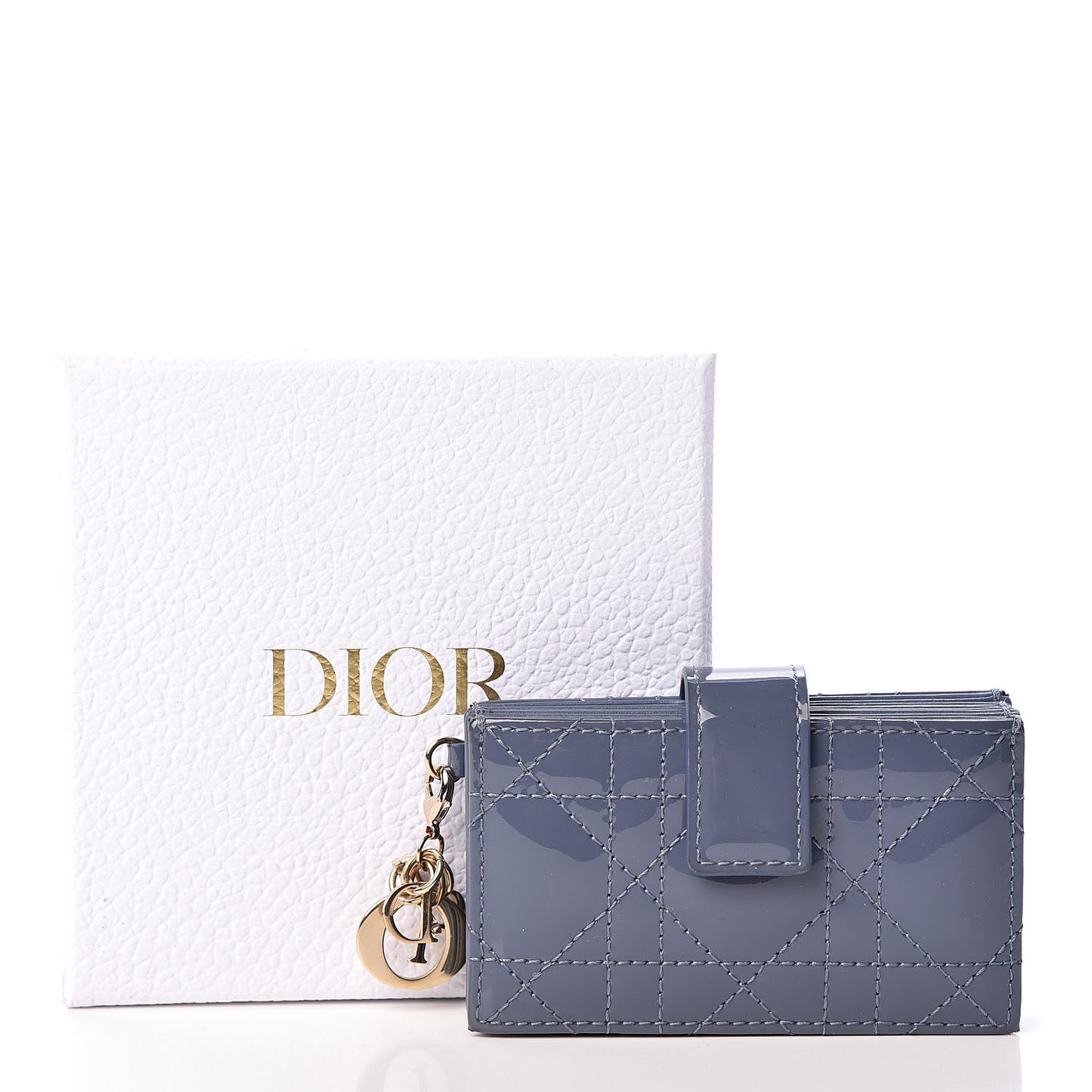 Patent Cannage Lady Dior 5-Gusset Card Holder Blue