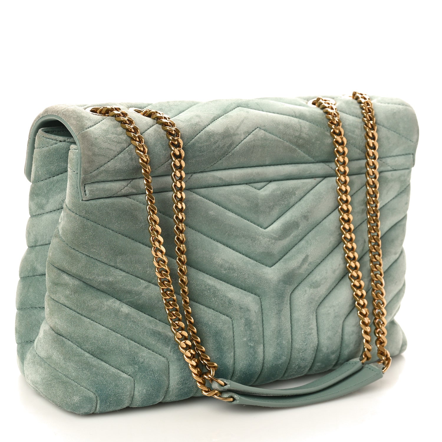 Saint Laurent Suede Y Quilted Monogram Medium Loulou Chain Satchel Vert Opaline 2 of 9