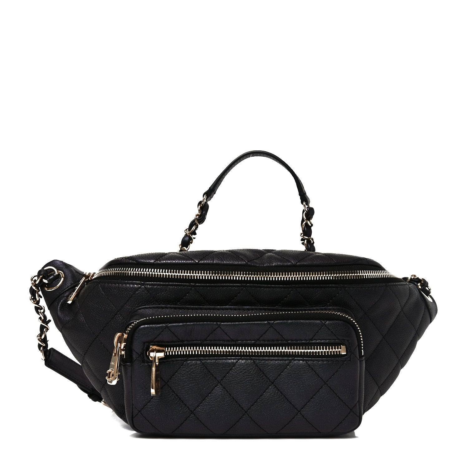 Chanel Iridescent Calfskin Quilted All About Waist Belt Bag Black