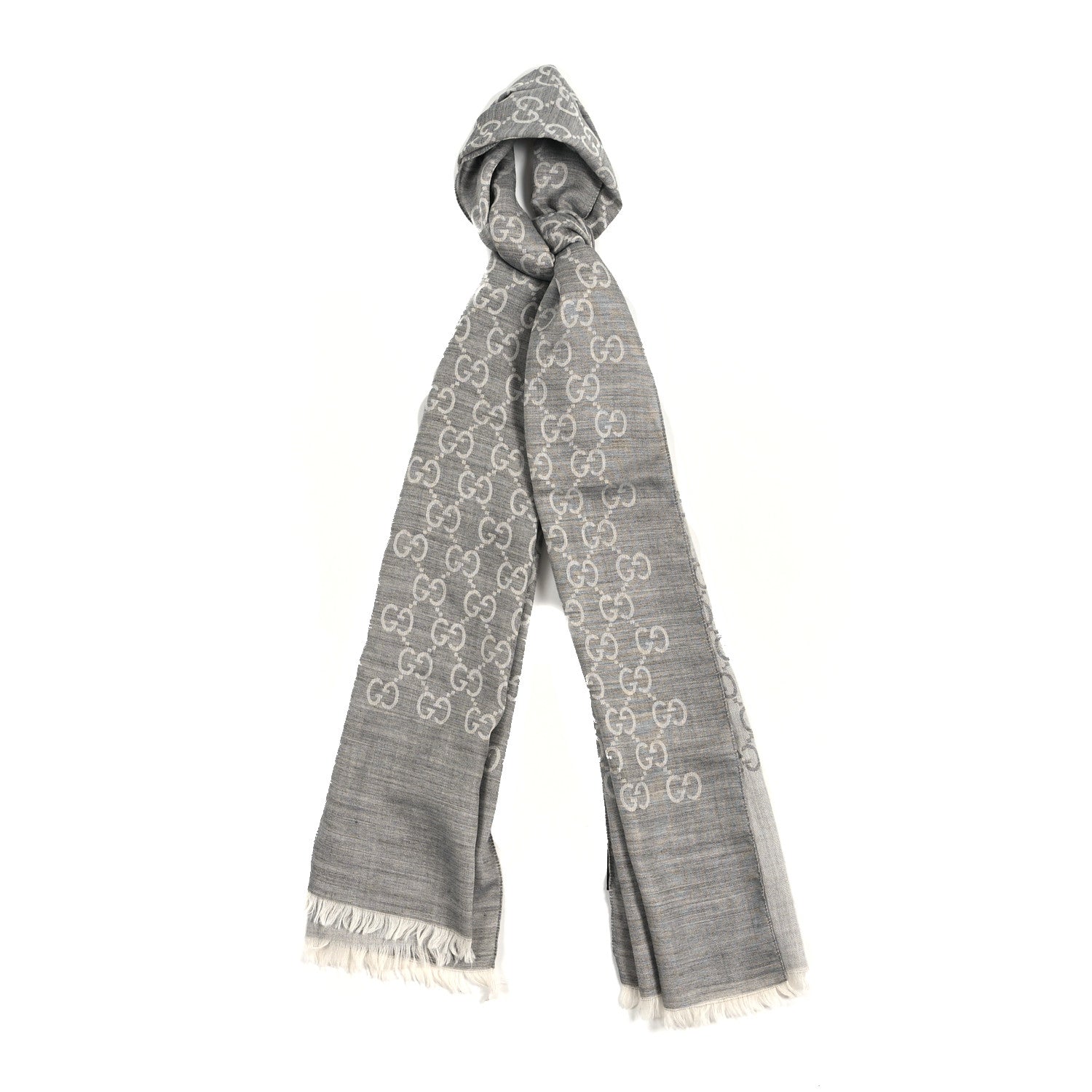 Gucci Wool Silk GG Monogram GGNat Scarf Lead Taupe Light Grey