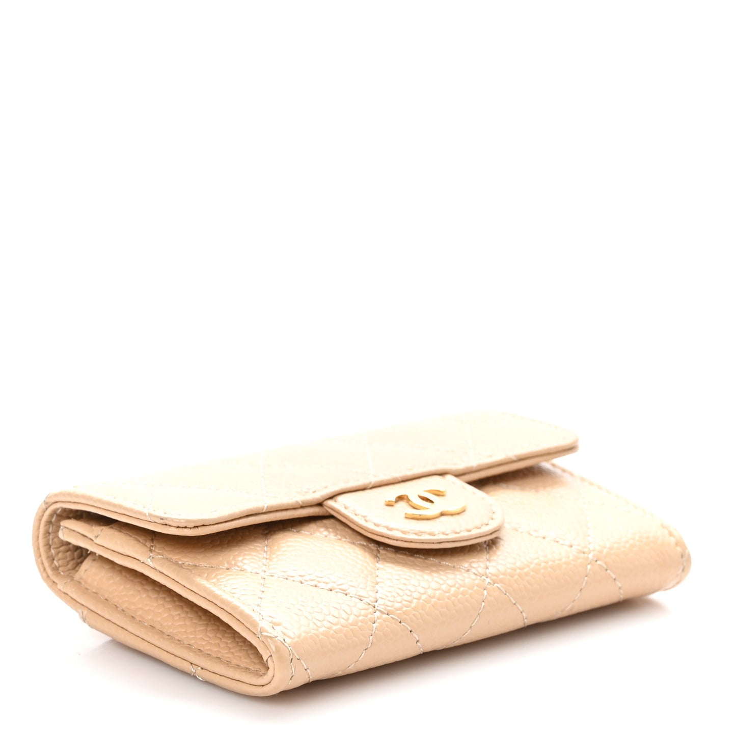 Caviar Quilted Flap Card Holder Wallet Beige