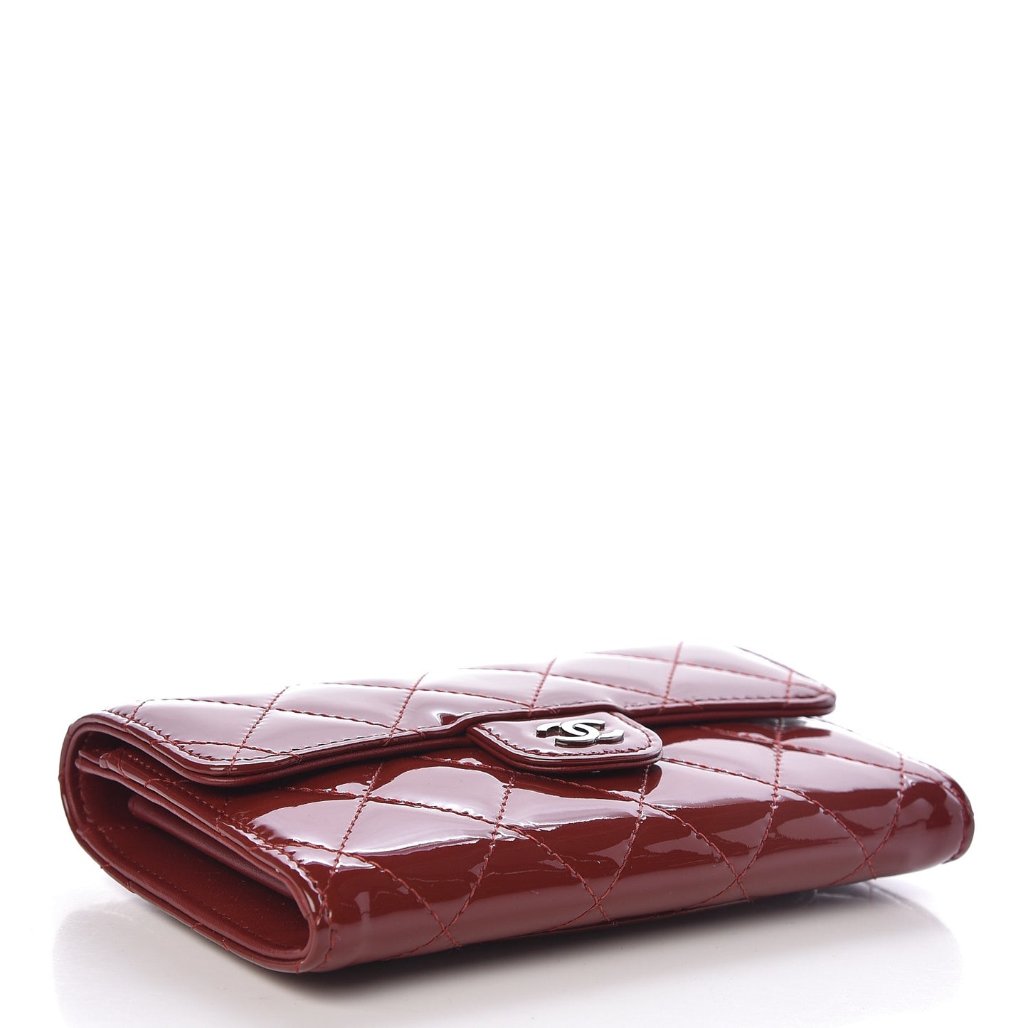 Patent Calfskin Quilted Small Flap Wallet Dark Red